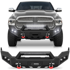 Front Bumper for 2013-2018 Ram 1500 and 2019-2023 Ram 1500 Classic Pickup, w/Winch Plate, LED Lights, D-rings and License Plate Bracket (Exclude Rebel) POFENZE