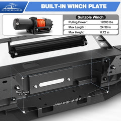 Front Bumper for 2014-2015 Chevy Silverado 1500 Full Width Offroad Bumper w/Winch Plate, 144W Light Bar, 4x18w Lights, D-rings, License Plate Bracket POFENZE