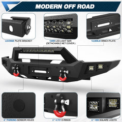 Front Bumper for 2021-2024 Ram 1500 TRX Pickup, w/Winch Plate, LED Lights, D-rings and License Plate Bracket (Ram 1500 TRX only) POFENZE