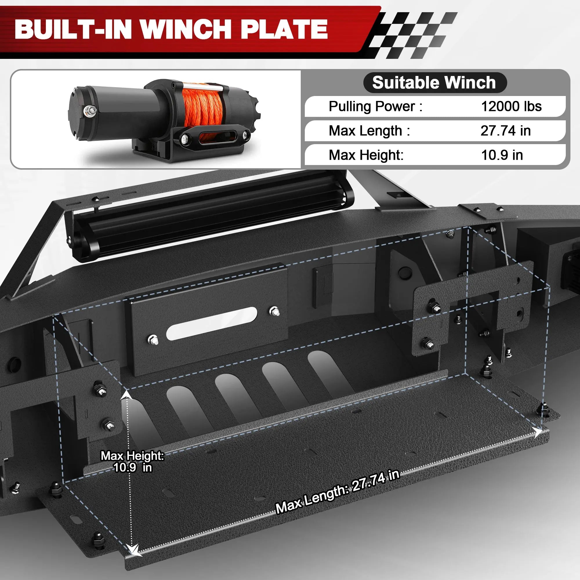 Front Bumper for Ford F150 2010-2014 Including Raptor SVT with Winch Plate, D-ring, Lights and License Plate Bracket POFENZE