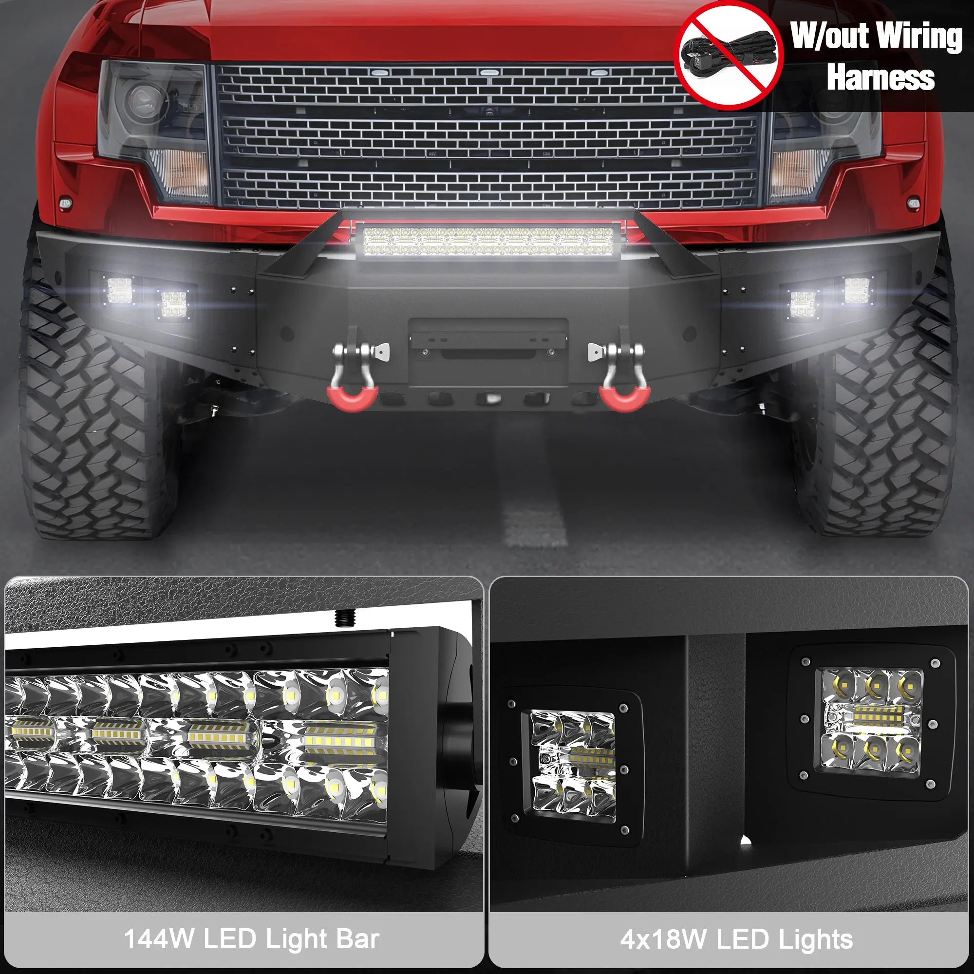 Front Bumper for Ford F150 2010-2014 Including Raptor SVT with Winch Plate, D-ring, Lights and License Plate Bracket POFENZE