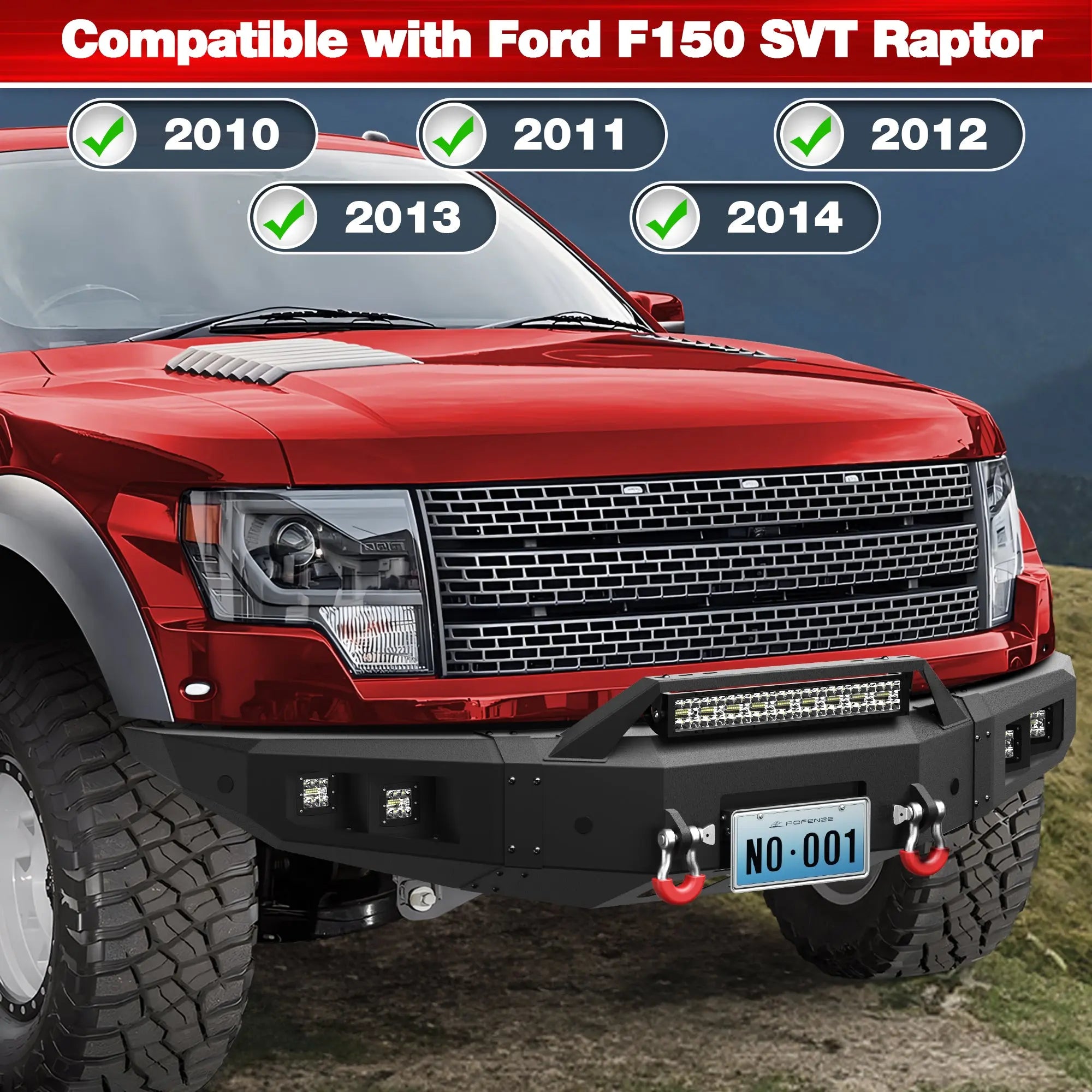 Front Bumper for Ford F150 2010-2014 Including Raptor SVT with Winch Plate, D-ring, Lights and License Plate Bracket POFENZE