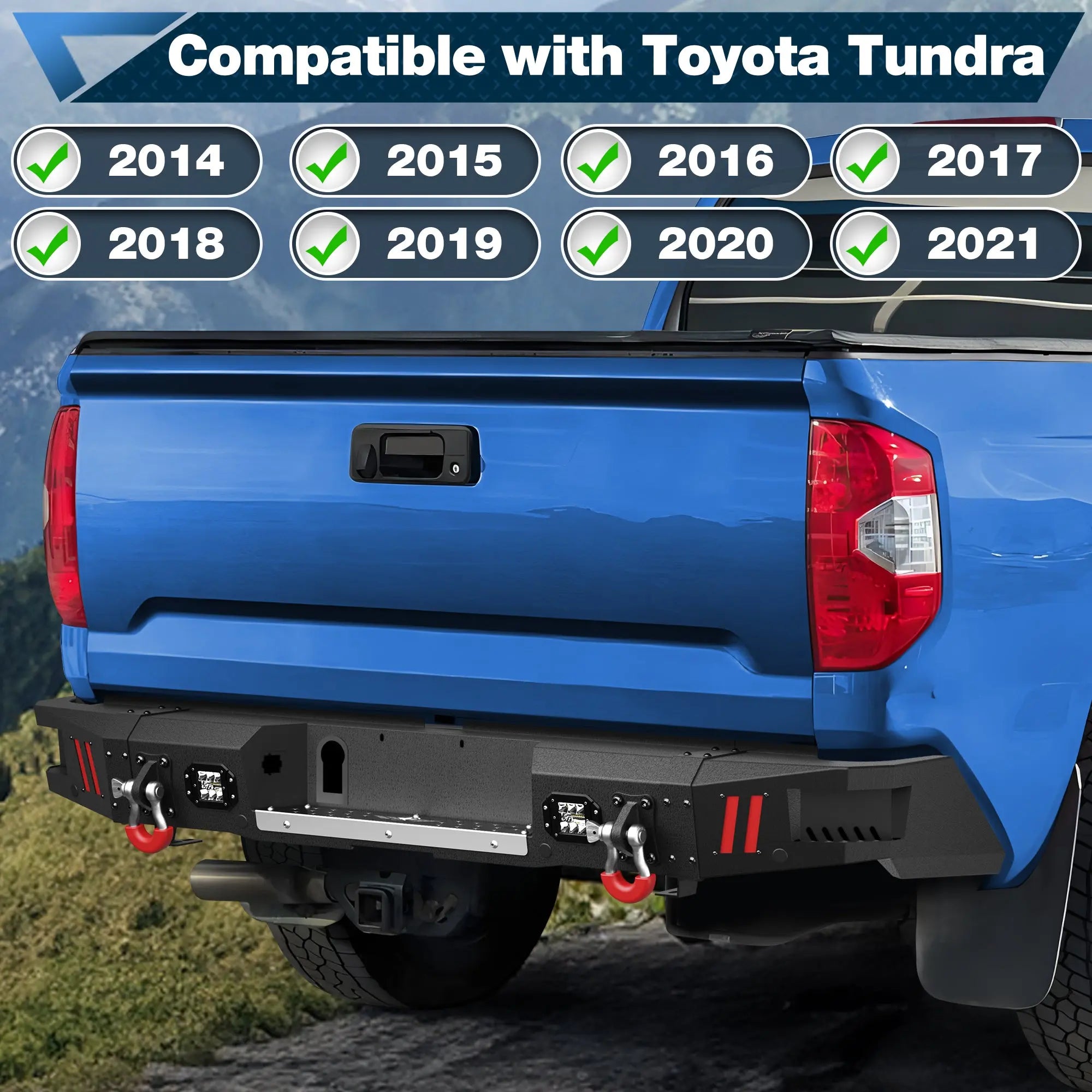 Front Bumper for Toyota Tundra 2014-2021 Pickup Truck Steel Bumper with Lights, D-rings and Sensor Holes POFENZE