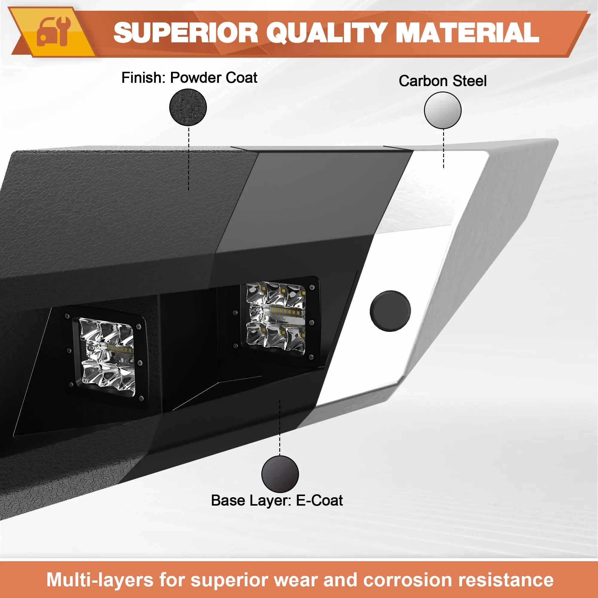 Front Rear Bumper Set, Full Width Offroad Bumper w/Winch Plate, 144W Light Bar, 6x18w Fog Lights, D-rings, License Plate Bracket for 2005-2007 Ford F250/F350/F450 Truck POFENZE