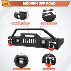 Front & Rear Bumper Fit for Gladiator JT 2020 2021 2022 2023 2024 2025, Gladiator Bumper Black with Winch Plate, D-ring and Lights (Compatible with Gladiator JT 2020-2025) POFENZE