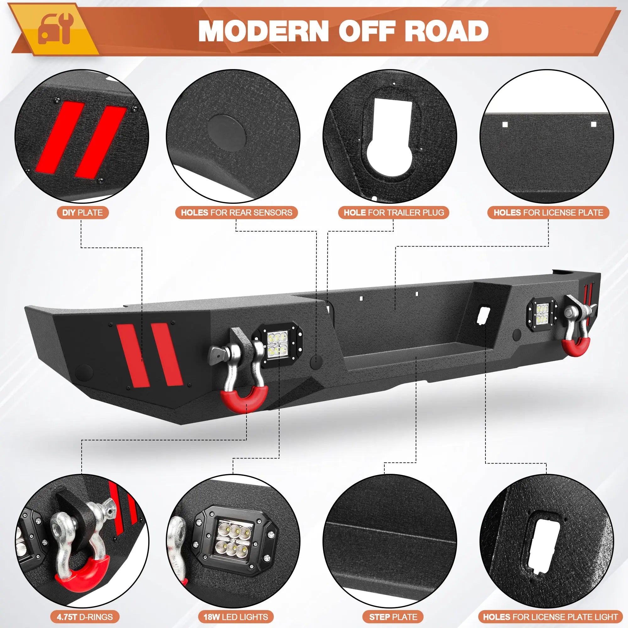 Front & Rear Bumper Fit for Gladiator JT 2020 2021 2022 2023 2024 2025, Gladiator Bumper Black with Winch Plate, D-ring and Lights (Compatible with Gladiator JT 2020-2025) POFENZE