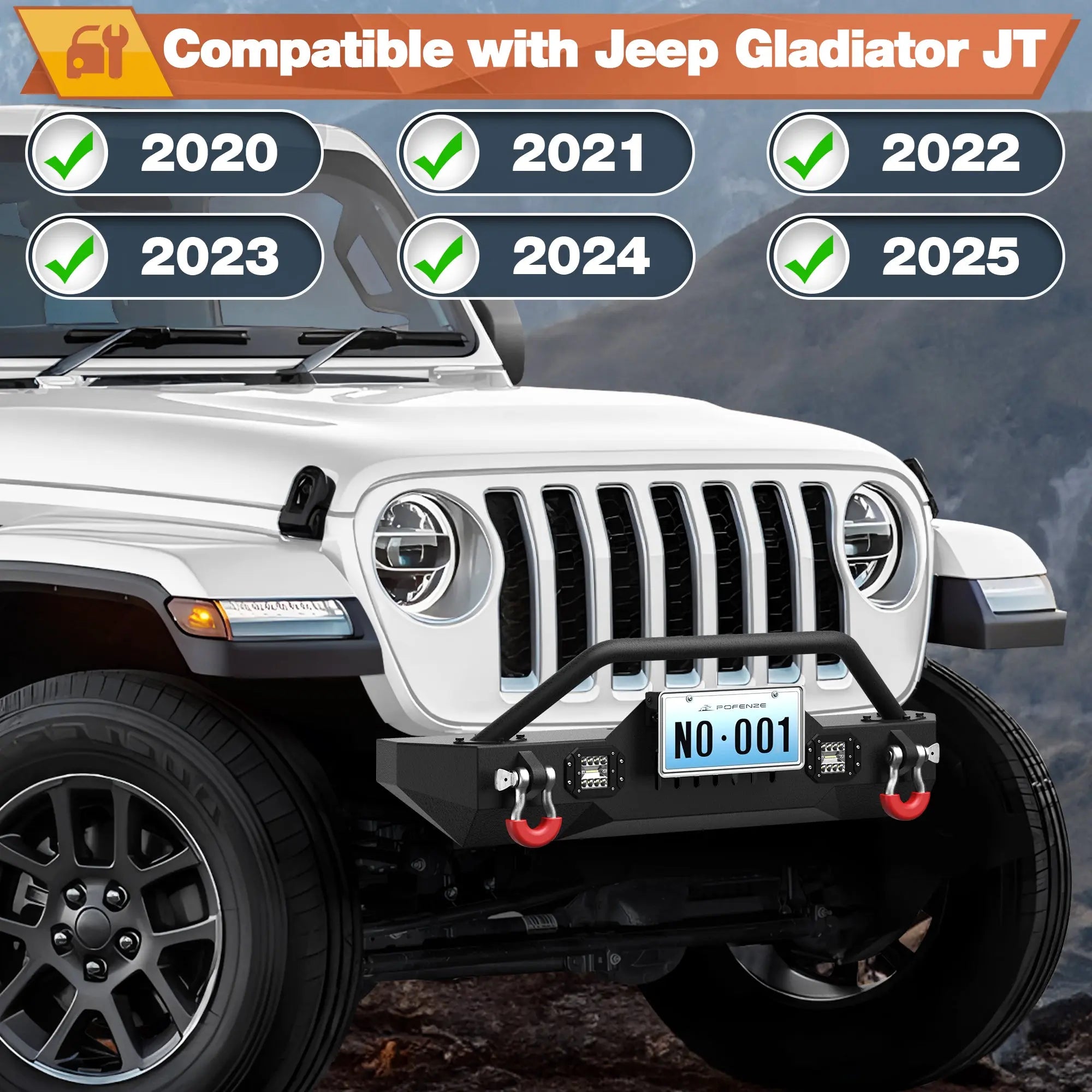 Front & Rear Bumper Fit for Gladiator JT 2020 2021 2022 2023 2024 2025, Gladiator Bumper Black with Winch Plate, D-ring and Lights (Compatible with Gladiator JT 2020-2025) POFENZE