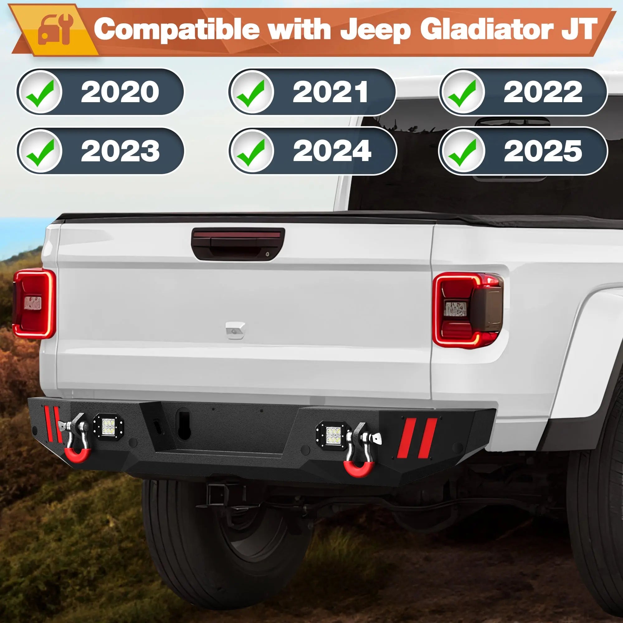 Front & Rear Bumper Fit for Gladiator JT 2020 2021 2022 2023 2024 2025, Gladiator Bumper Black with Winch Plate, D-ring and Lights (Compatible with Gladiator JT 2020-2025) POFENZE