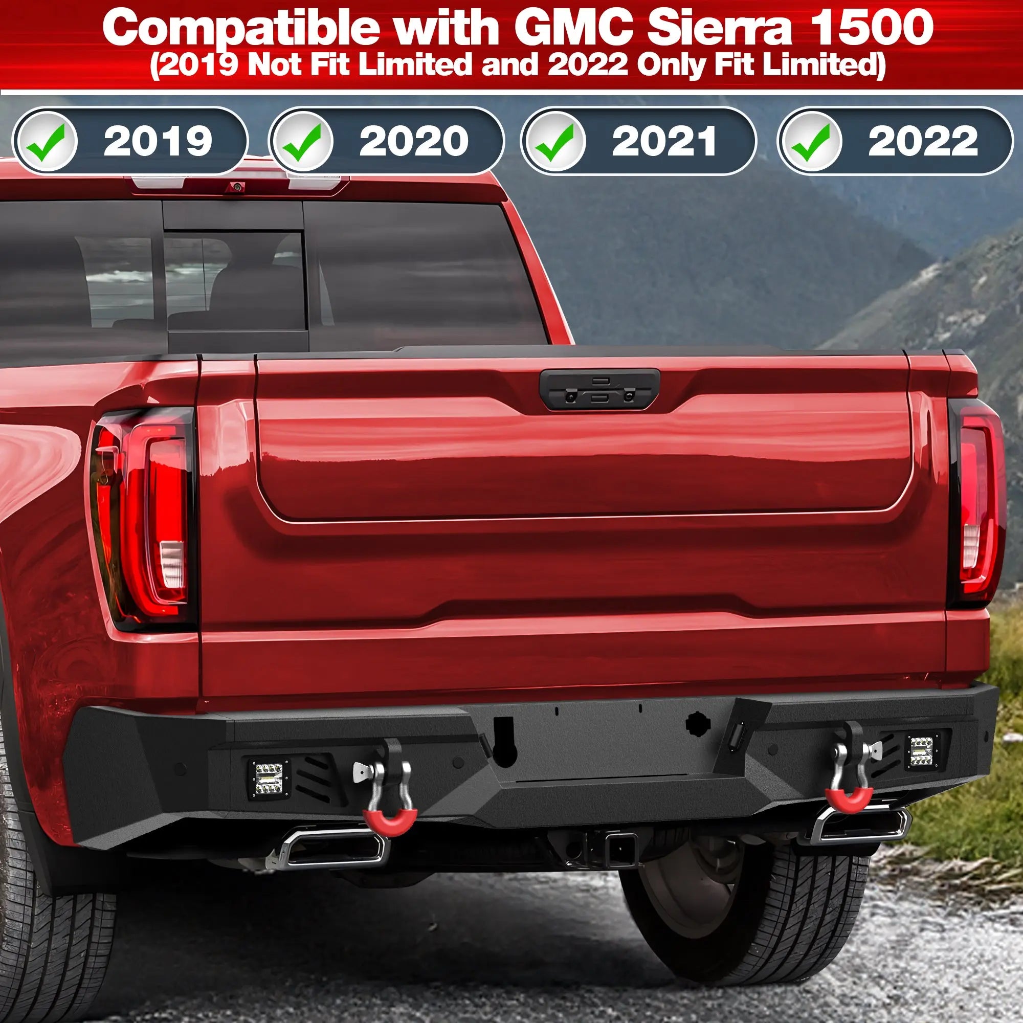 Front and Rear Bumper Combo, Full Width Offroad Bumpers for 2019-2022 GMC Sierra 1500 (2019 Not Fit Limited and 2022 Only Fit Limited) POFENZE