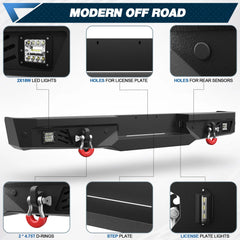 Front and Rear Bumper Set for 09-14 F150, Full Width Offroad Bumper w/Winch Plate, 144W Light Bar, 6x18w Fog Lights, D-rings, License Plate Bracket for 2009-2014 Ford F150 Truck (Excluding Raptor)