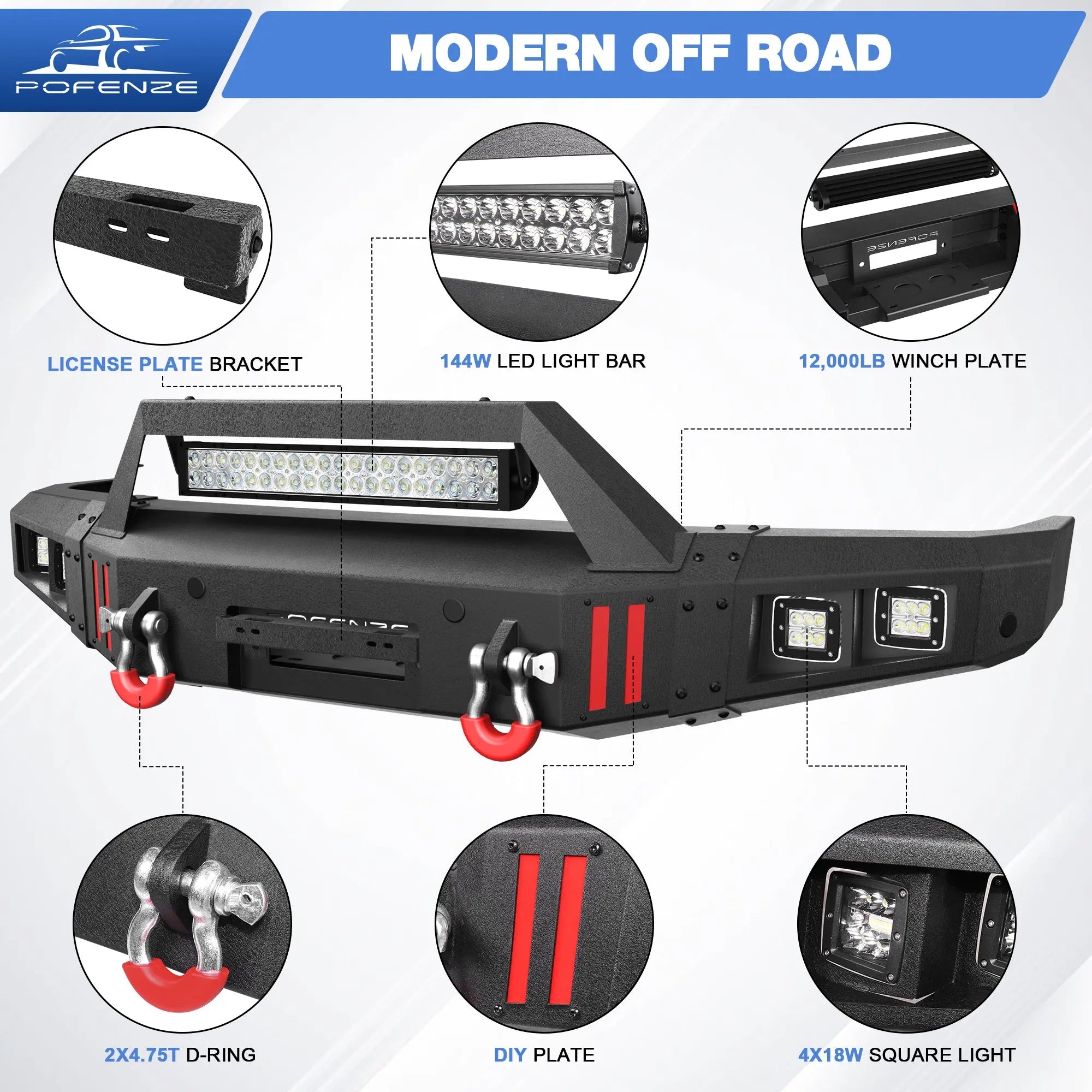 Front and Rear Bumper Set for 1999-2004 Land Rover Discovery Series II POFENZE