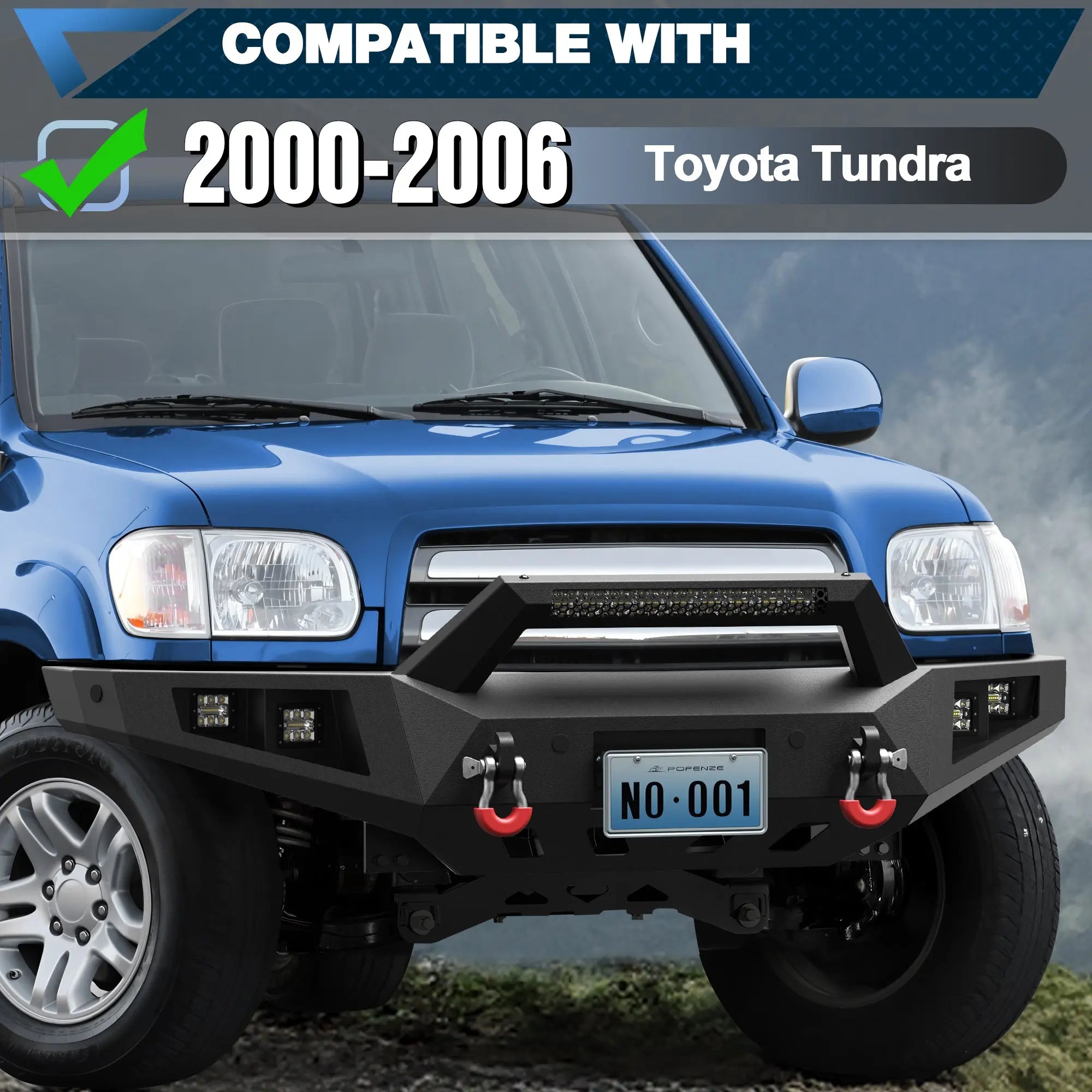 Front and Rear Bumper Set for 2000-2006 Toyota Tundra Full-Width Off Road Steel Bumper w/Winch Plate, Lights, D-rings POFENZE
