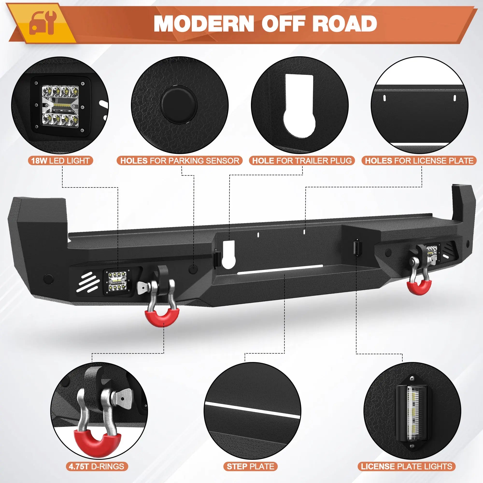 Front and Rear Bumper Set, Stubby Offroad Bumper w/Winch Plate, Skid Plate, 144W Light Bar, 4x18w Fog Lights, D-rings, License Plate Bracket & Lights for 2016-2023 Tacoma 3rd Gen POFENZE