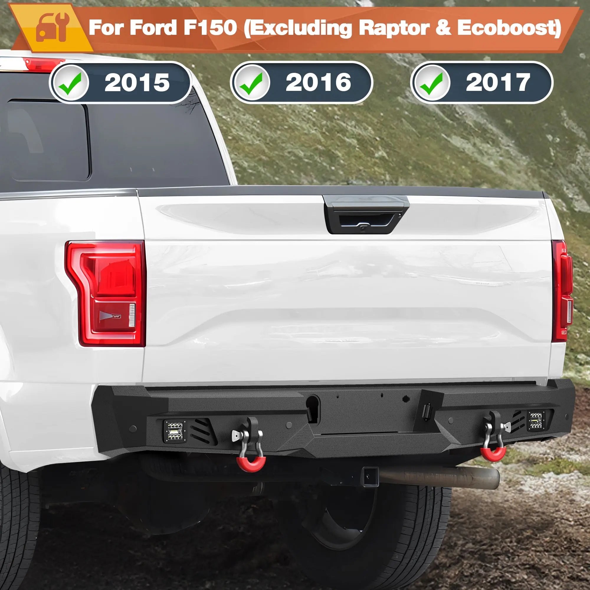 Front and Rear Bumper, Full Width Offroad Bumper w/Winch Plate, 144W Light Bar, 6x18w Fog Lights, D-rings, License Plate Bracket for 2015-2017 Ford F150 (Excluding Raptor/Ecoboost) POFENZE