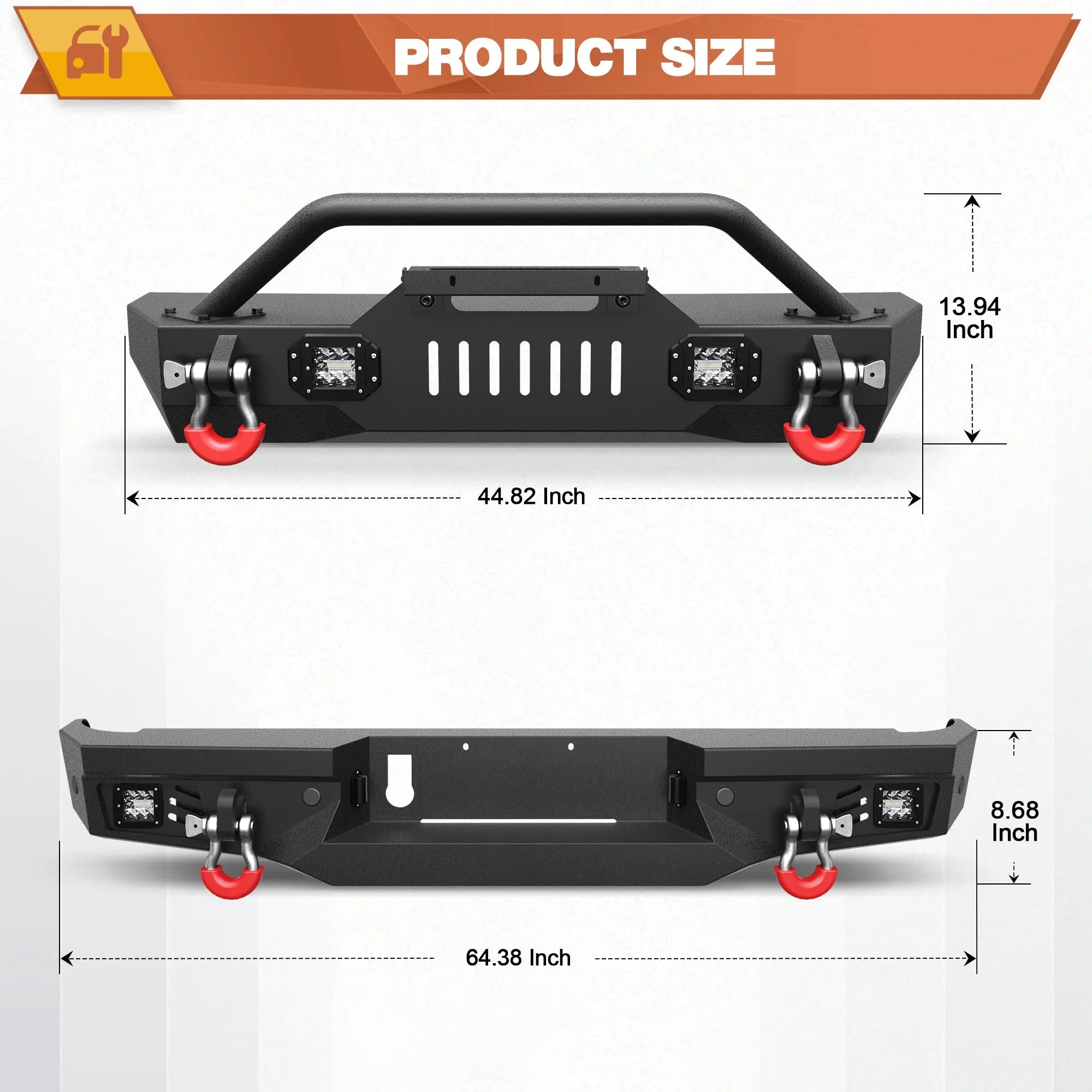 Gladiator JT Front Bumper + Rear Bumper Mid Width Offroad Bumper w/Winch Plate, D-ring and Lights Compatible with 2020-2025 Jeep Gladiator JT Pickup POFENZE