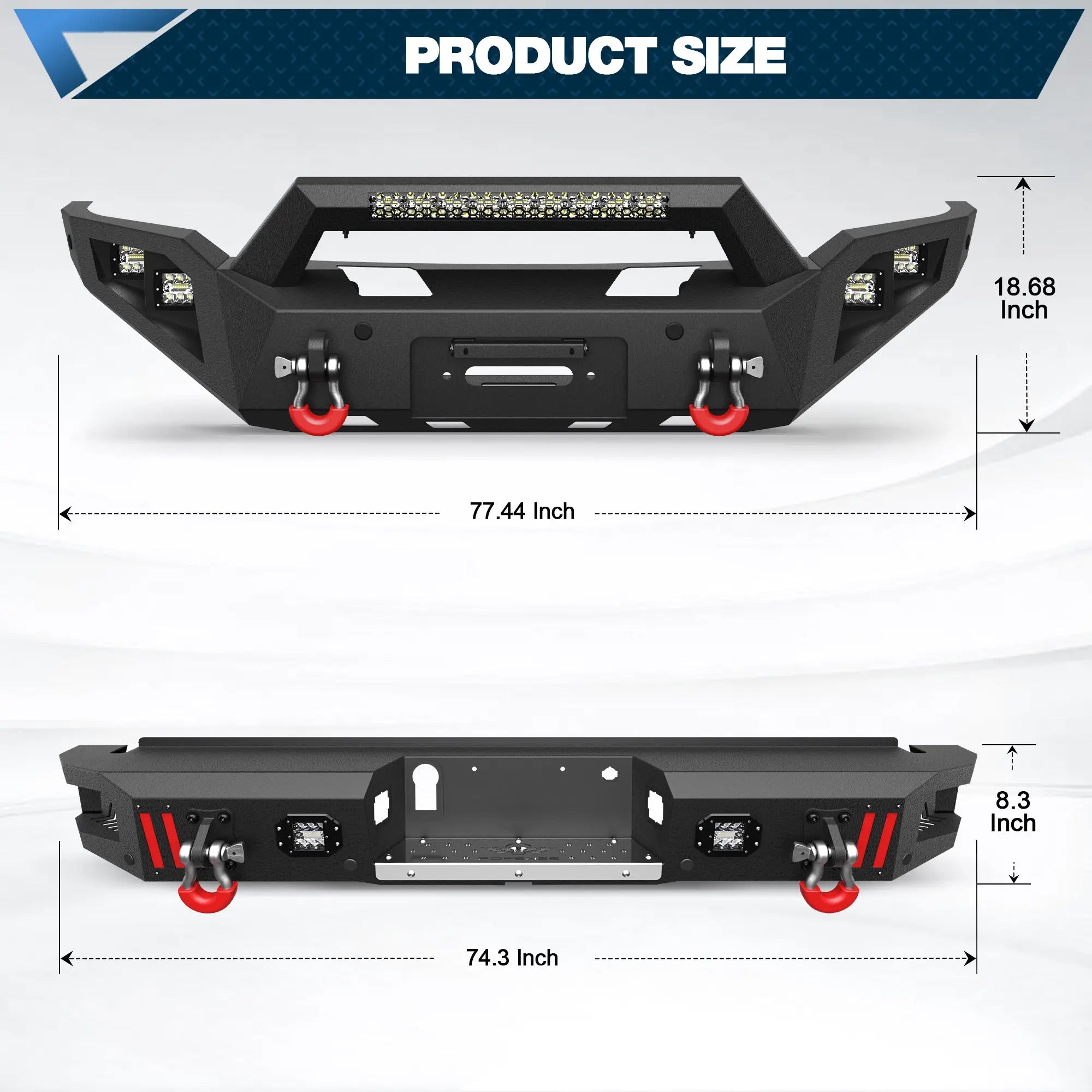 Heavy Duty Front and Rear Bumper for 2018-2020 Ford F150 Steel Front or Rear Bumper W/Winch Plate & LED Lights POFENZE