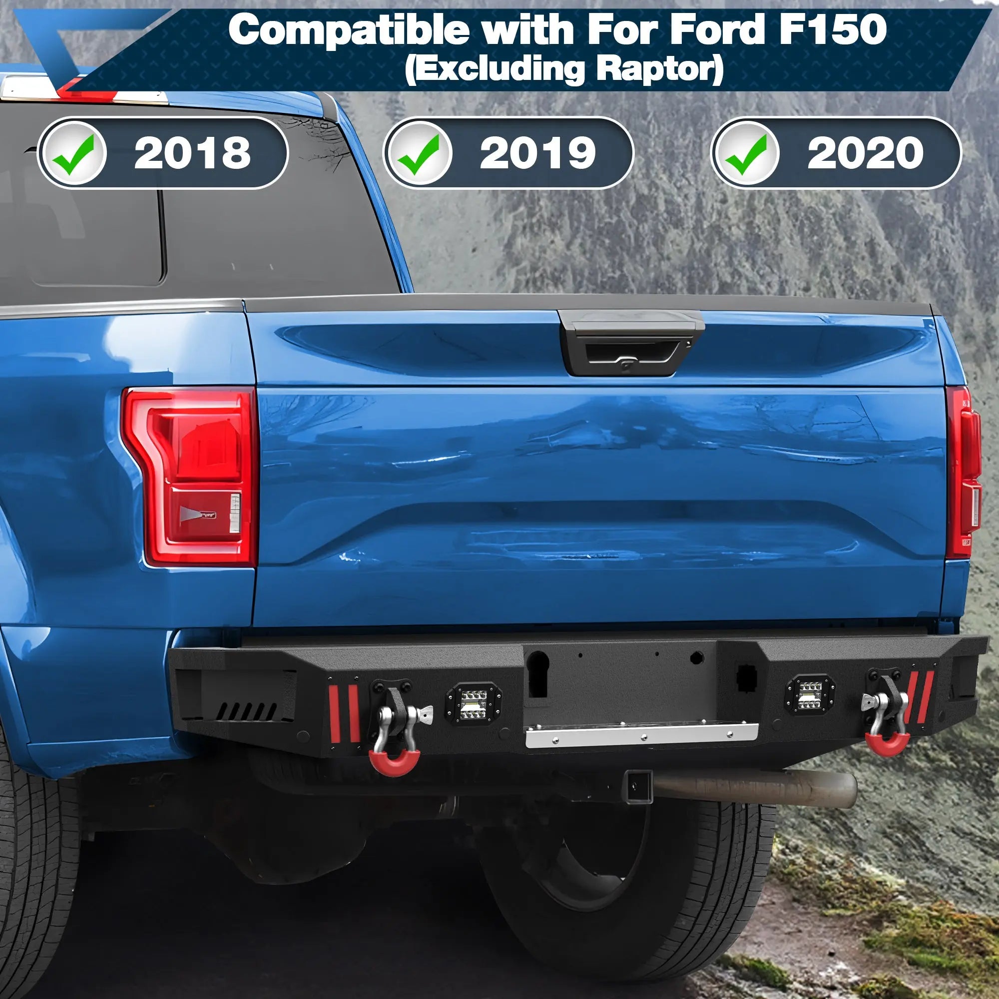 Heavy Duty Front and Rear Bumper for 2018-2020 Ford F150 Steel Front or Rear Bumper W/Winch Plate & LED Lights POFENZE