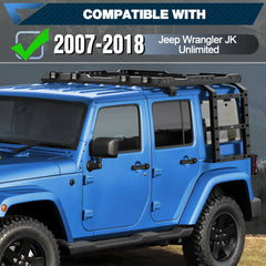 Heavy Duty Roof Rack Basket for 2007-2018 Jeep Wrangler JK Roof Rack Cargo Carrier with 2 Ladders and 4 LED Lights