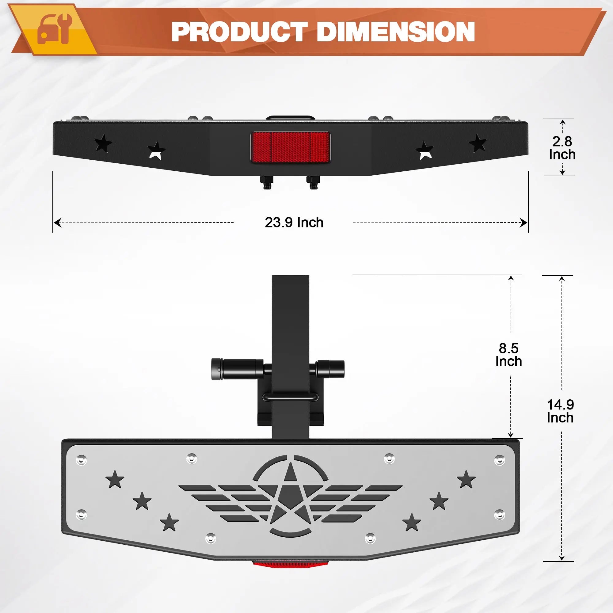 Hitch Step 2 inch Receiver with Anti-Theft Lock Stabilizer Plate Titch Bumper Guard with Pin Lock, Textured Black Reflector Stainless Steel Construction 600LBS Maximum Load POFENZE