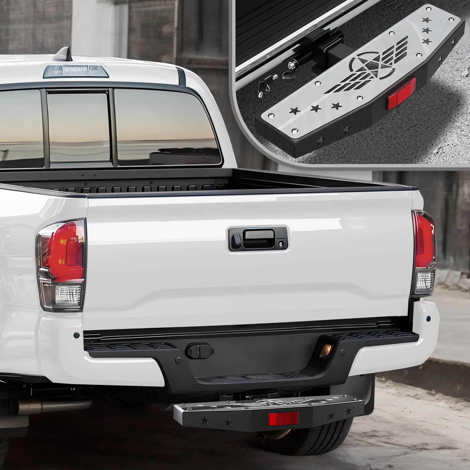 Hitch Step 2 inch Receiver with Anti-Theft Lock Stabilizer Plate Titch Bumper Guard with Pin Lock, Textured Black Reflector Stainless Steel Construction 600LBS Maximum Load POFENZE