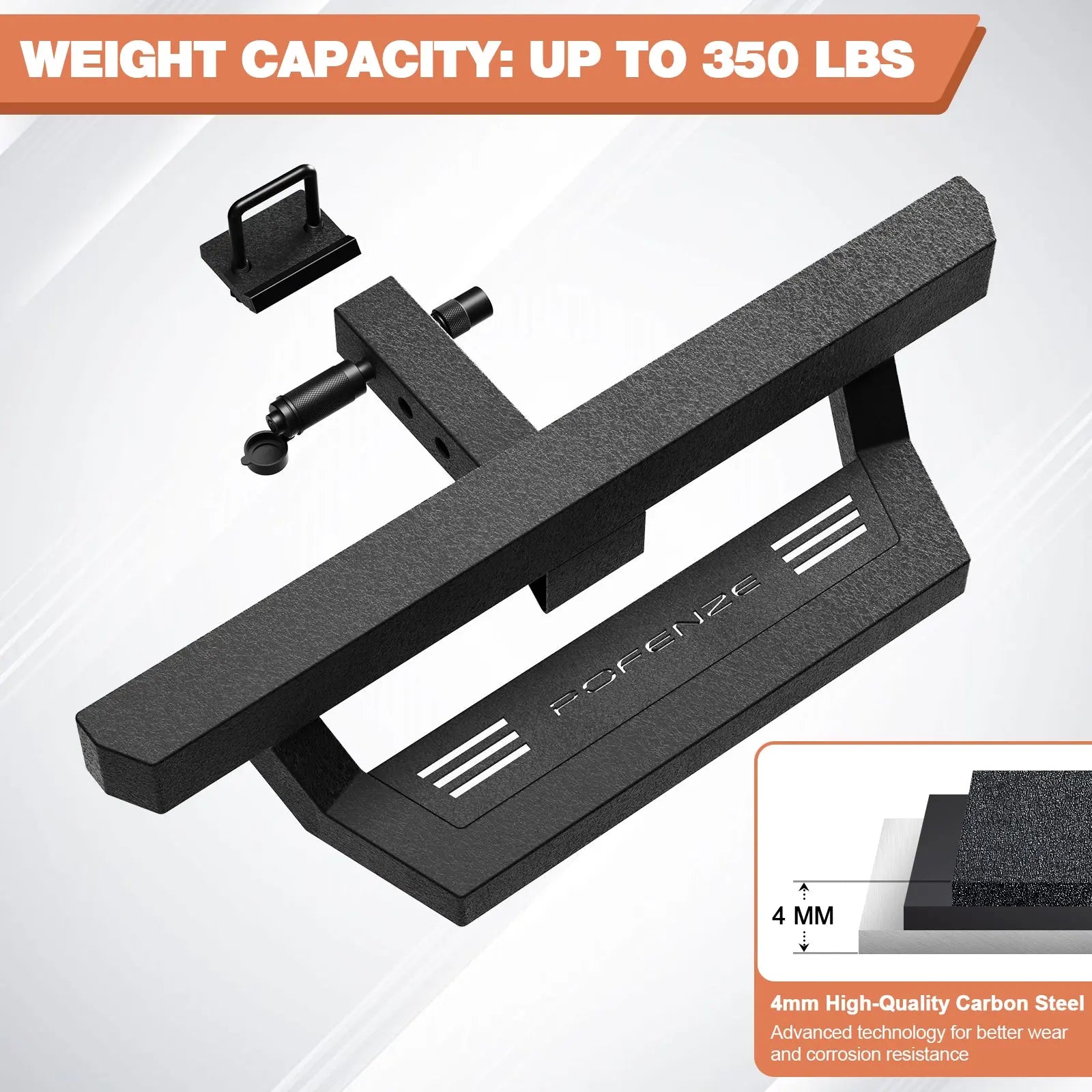 Hitch Step Fit for 2" Hitch Receiver with 2" Towing Receiver with Pin Lock Bumper Protector Textured Black & Strong Steel Construction POFENZE