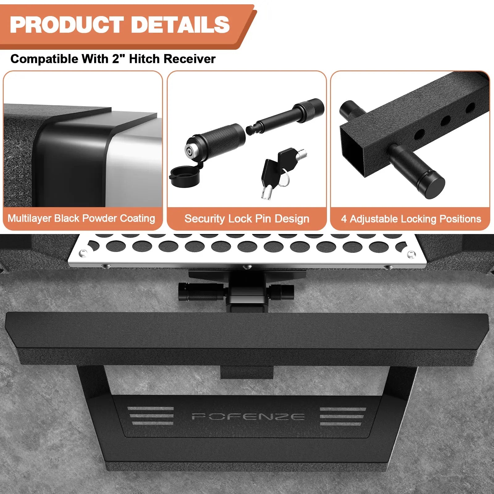 Hitch Step Fit for 2" Hitch Receiver with 2" Towing Receiver with Pin Lock Bumper Protector Textured Black & Strong Steel Construction POFENZE