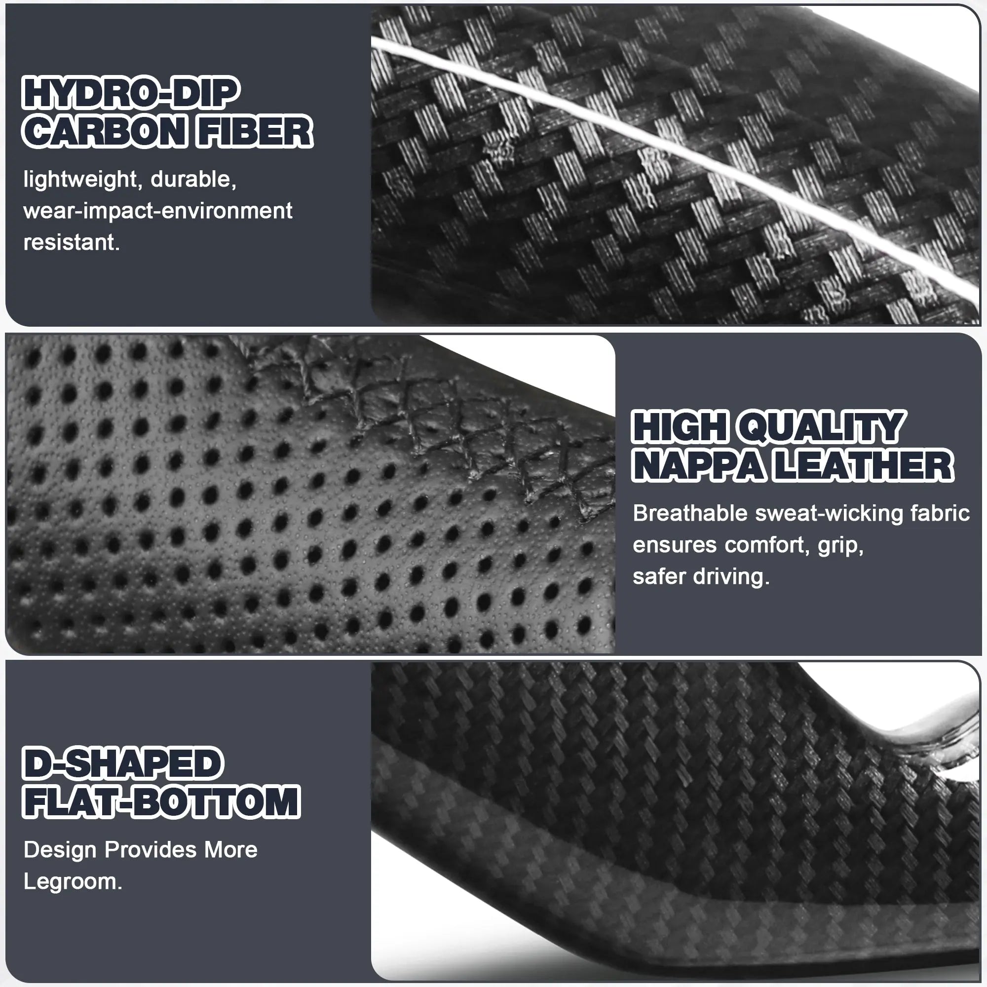 Hydro-Dip Carbon Fiber Steering Wheel For Nissan Patrol Y62 2019-2024 D-shaped With stitching Nappa Perforated Leather Flat-bottom Steering Wheel POFENZE