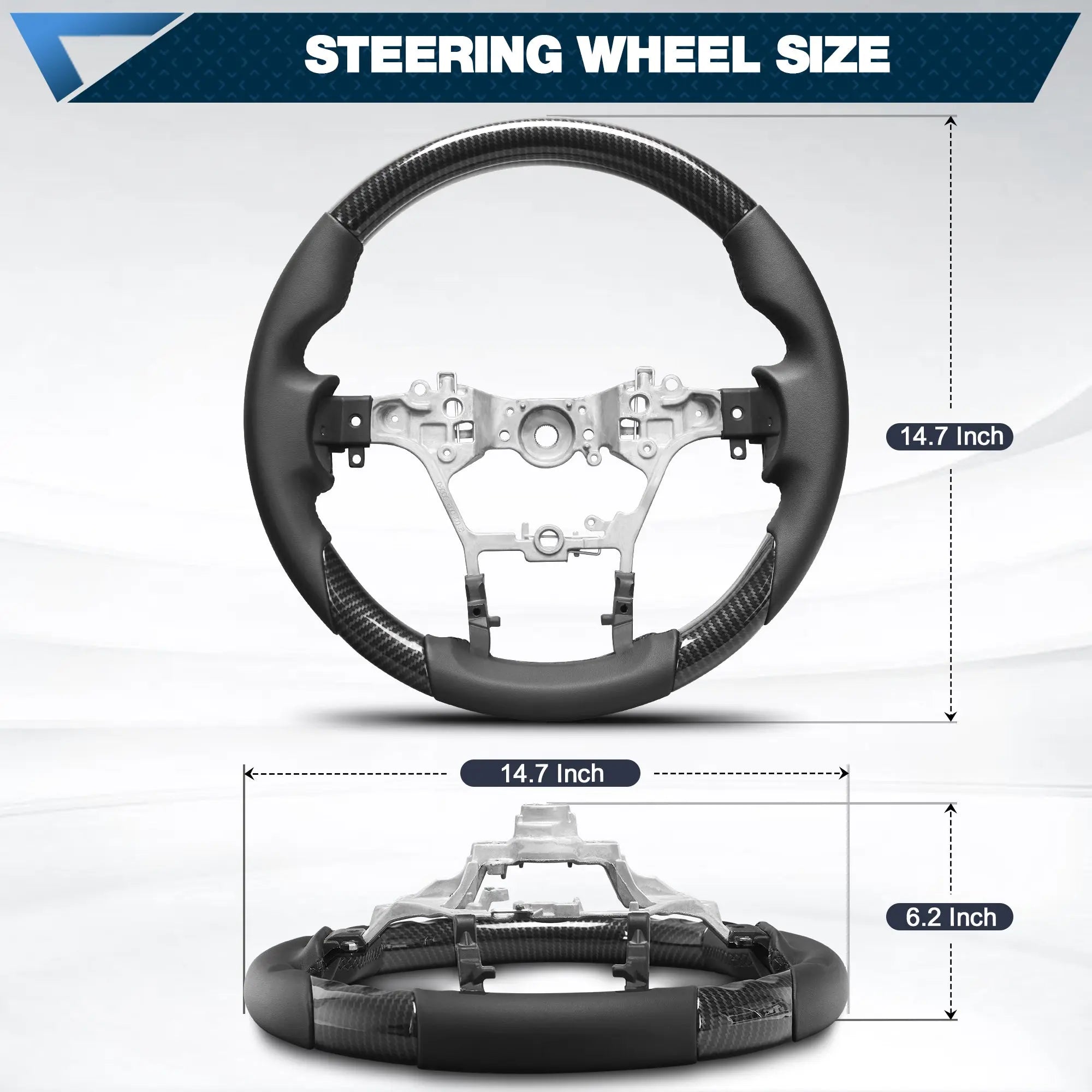 Hydro-Dip Carbon Fiber Steering Wheel For Toyota Hilux/Revo/fortuner 2015-2022 D-shaped With stitching Nappa Perforated Leather Flat-bottom Steering Wheel POFENZE