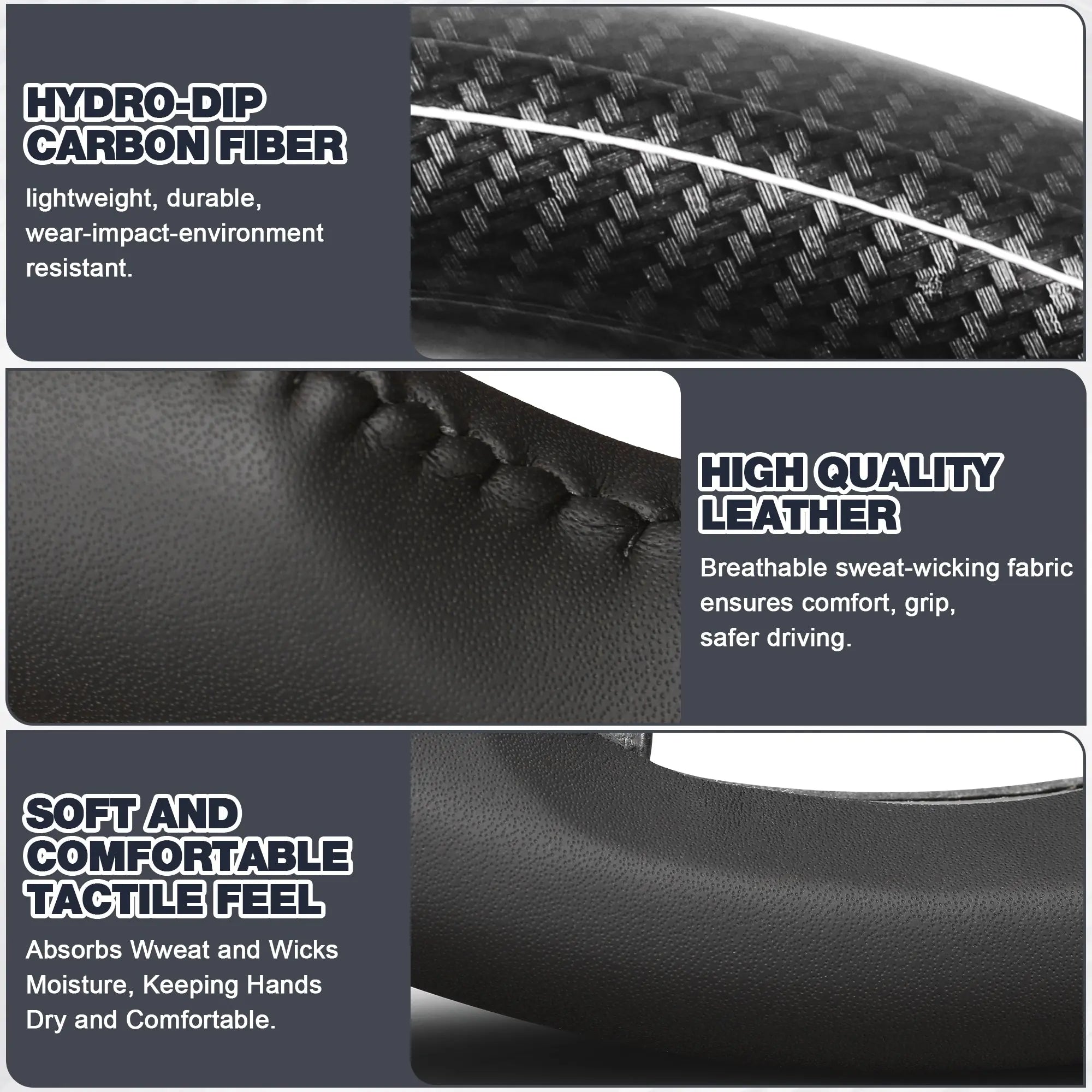 Hydro-Dip Carbon Fiber Steering Wheel For Toyota Hilux/Revo/fortuner 2015-2022 D-shaped With stitching Nappa Perforated Leather Flat-bottom Steering Wheel POFENZE