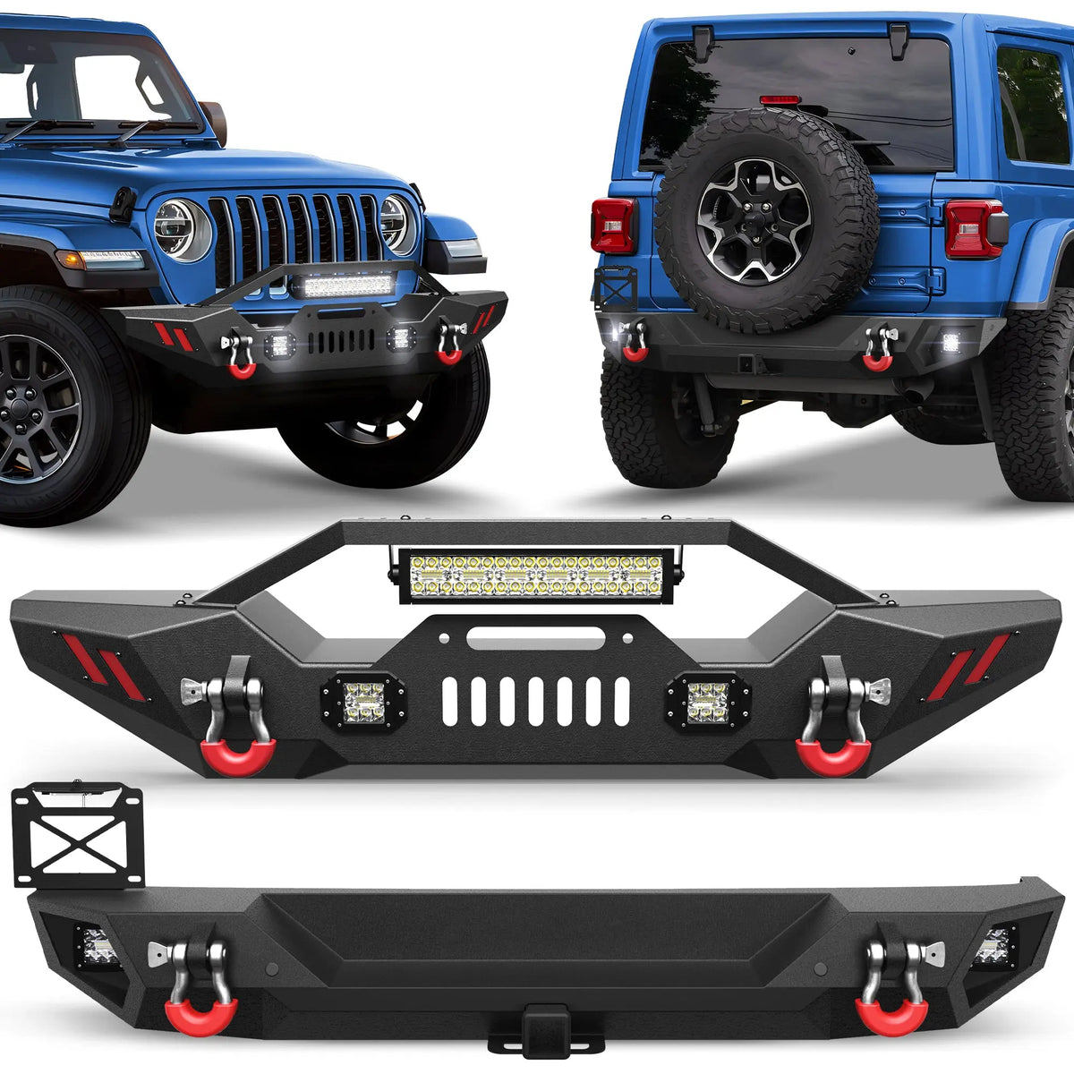 Jeep JL Front Bumper and Rear Bumper Set for 2019-2026 Jeep Wrangler JL JLU with Winch Plate - POFENZE