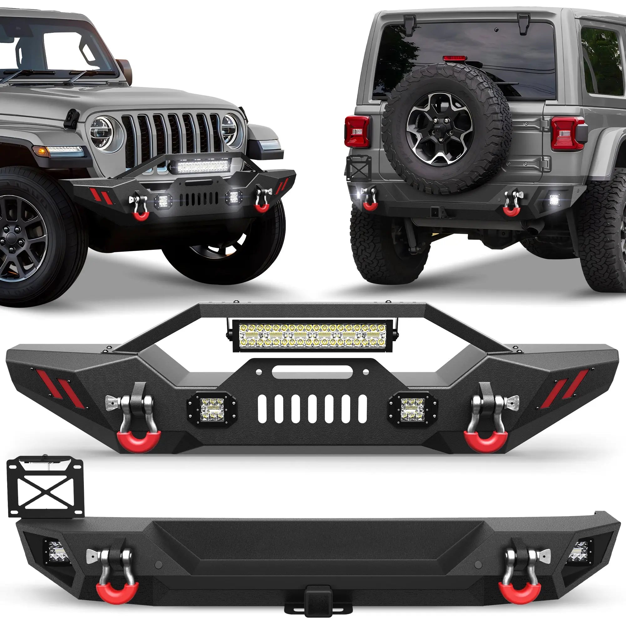 Jeep JL Front Bumper and Rear Bumper Set for 2019-2026 Jeep Wrangler JL JLU with Winch Plate - POFENZE