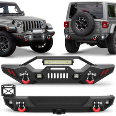 Jeep JL Front Bumper and Rear Bumper Set for 2019-2026 Jeep Wrangler JL JLU with Winch Plate - POFENZE