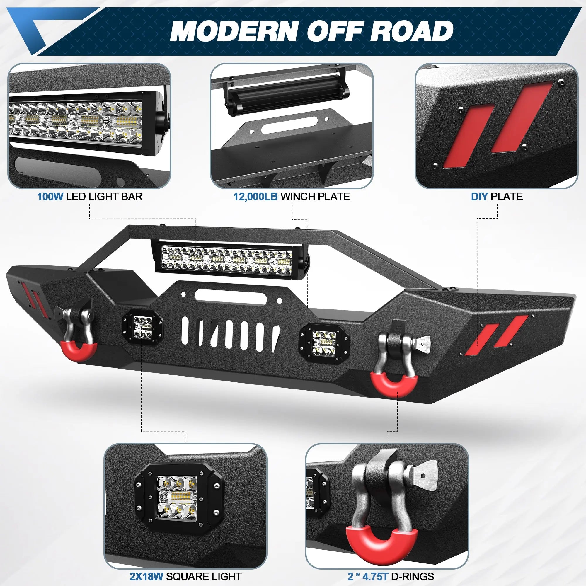 Jeep JL Front Bumper and Rear Bumper Set for 2019-2026 Jeep Wrangler JL JLU with Winch Plate - POFENZE