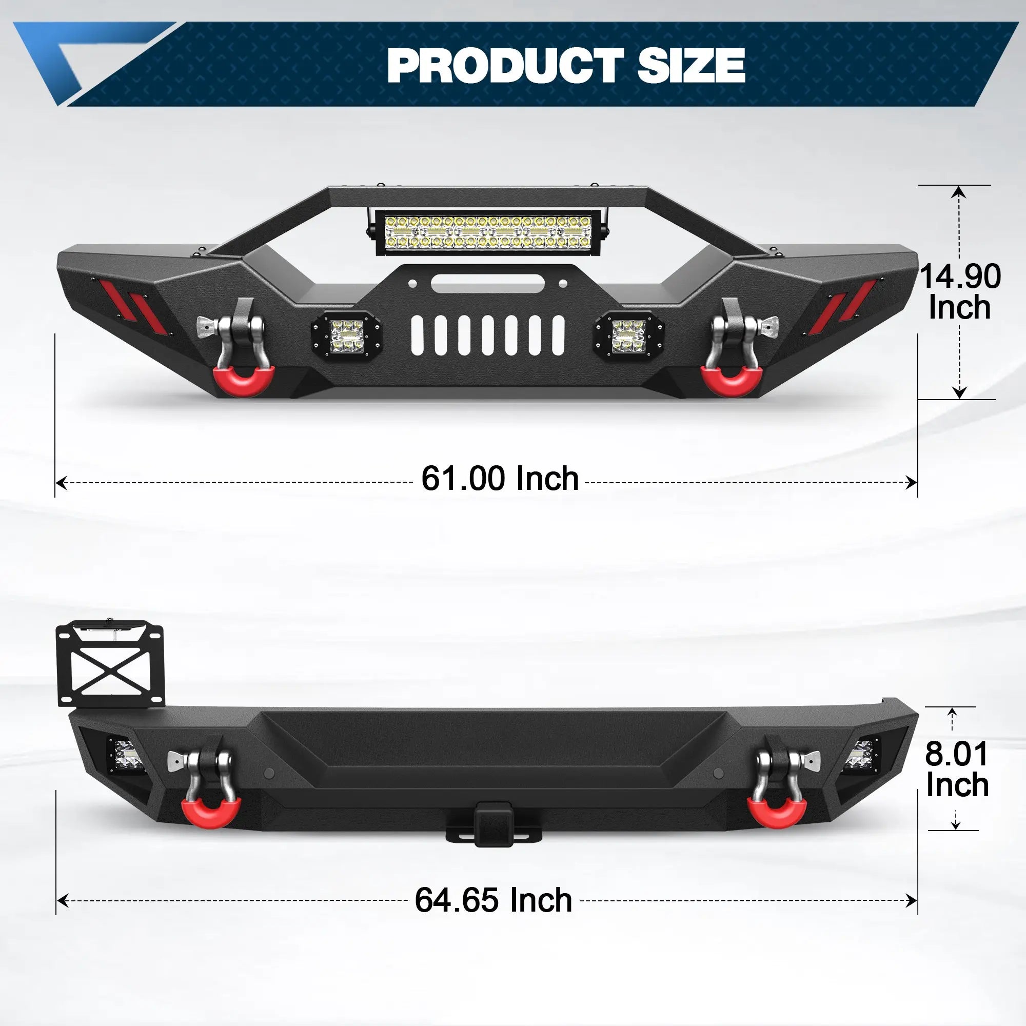 Jeep JL Front Bumper and Rear Bumper Set for 2019-2026 Jeep Wrangler JL JLU with Winch Plate - POFENZE