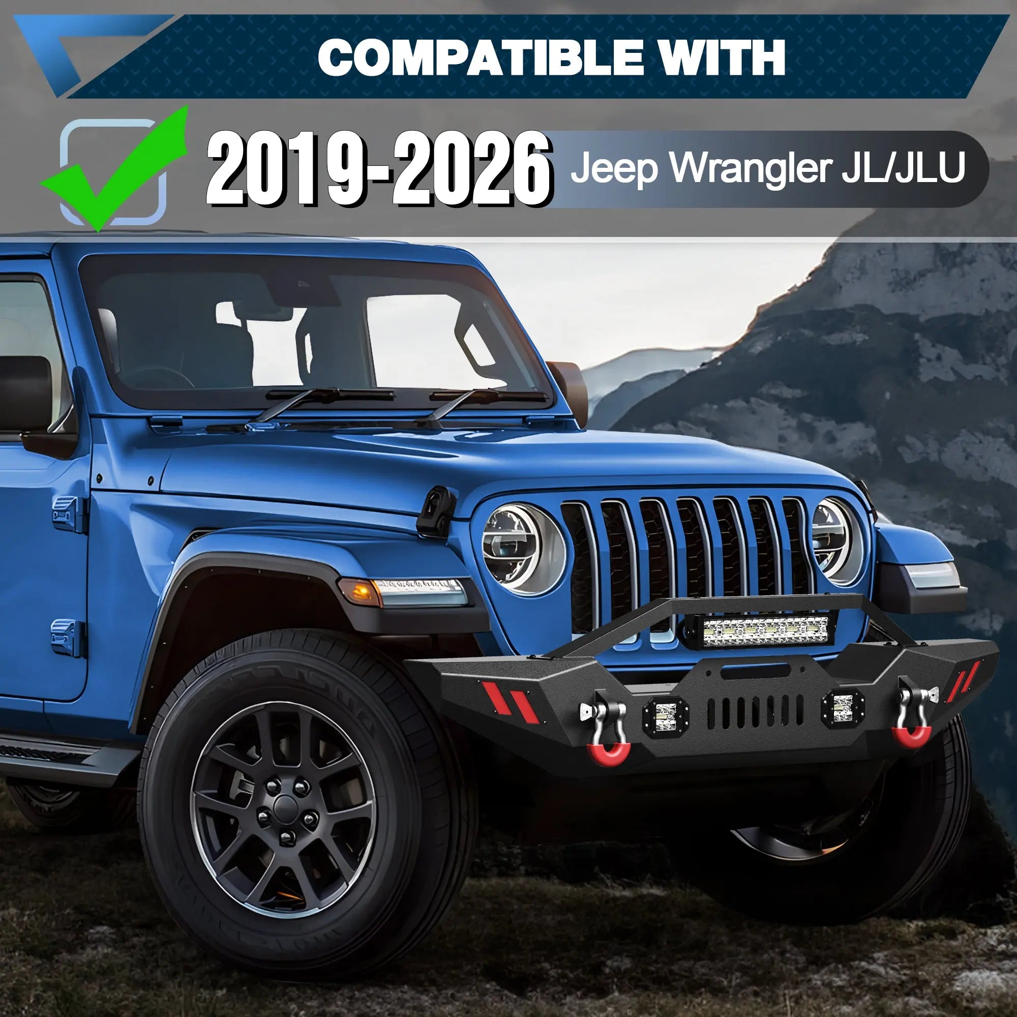 Jeep JL Front Bumper and Rear Bumper Set for 2019-2026 Jeep Wrangler JL JLU with Winch Plate - POFENZE