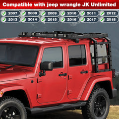 Jeep Wrangler JK Top Roof Heavy Duty Rack with Ladder 4 LED Lights Compatible with 2007-2018 Jeep Wrangler JK Unlimited POFENZE