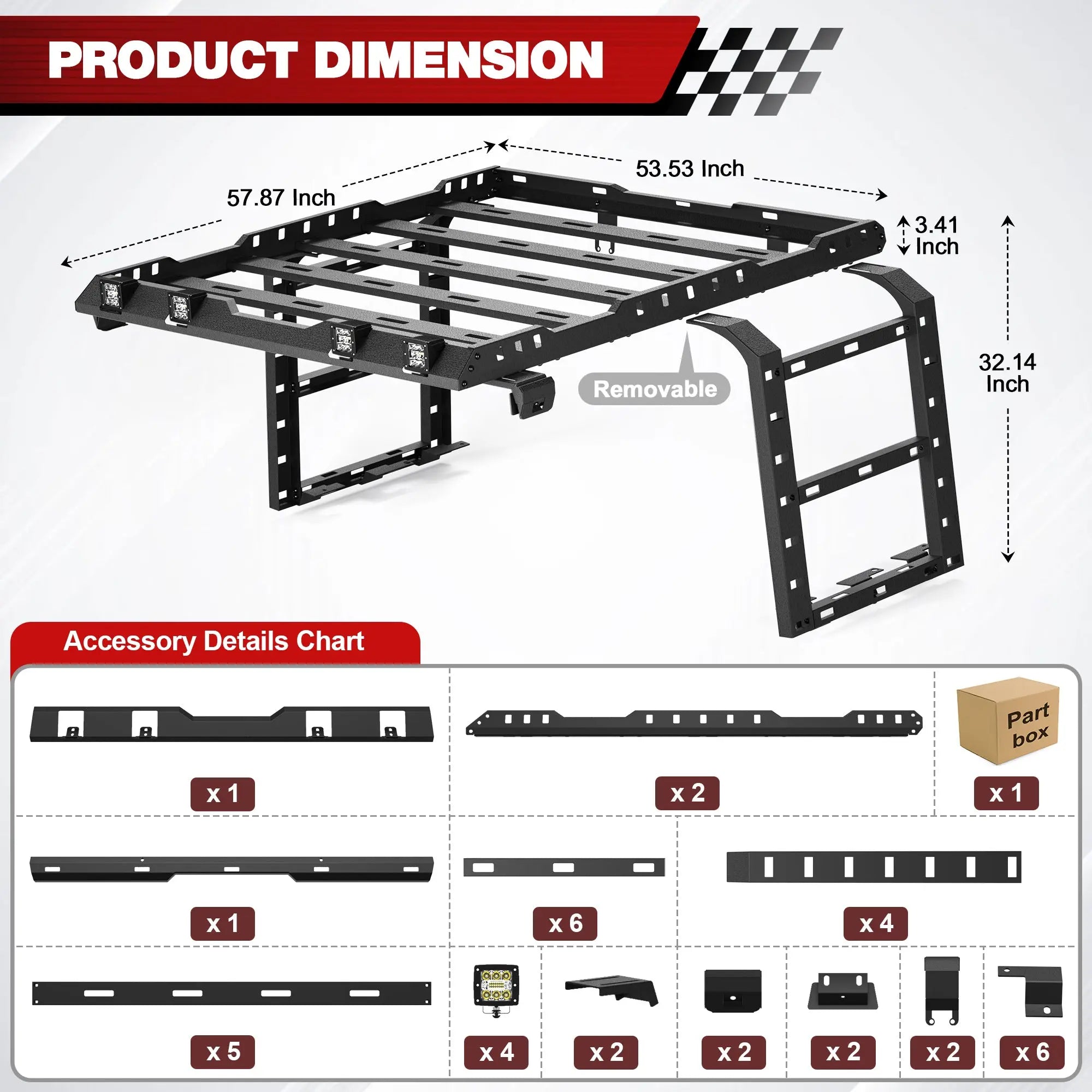 Jeep Wrangler JK Top Roof Heavy Duty Rack with Ladder 4 LED Lights Compatible with 2007-2018 Jeep Wrangler JK Unlimited POFENZE