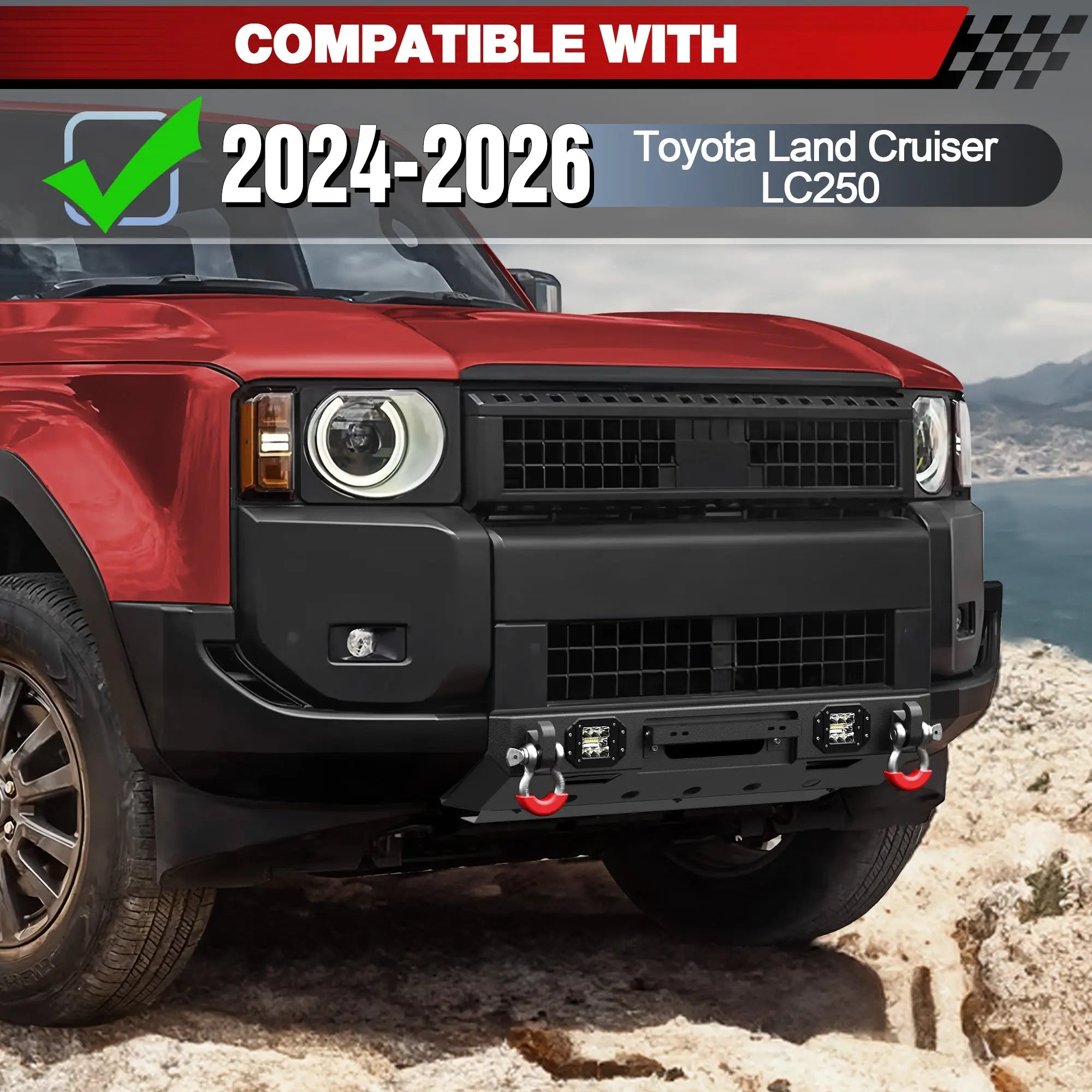 LC250 Front Bumper for 2024 2025 2026 Toyota Land Cruiser LC250 Medium Width Steel Bumper POFENZE 