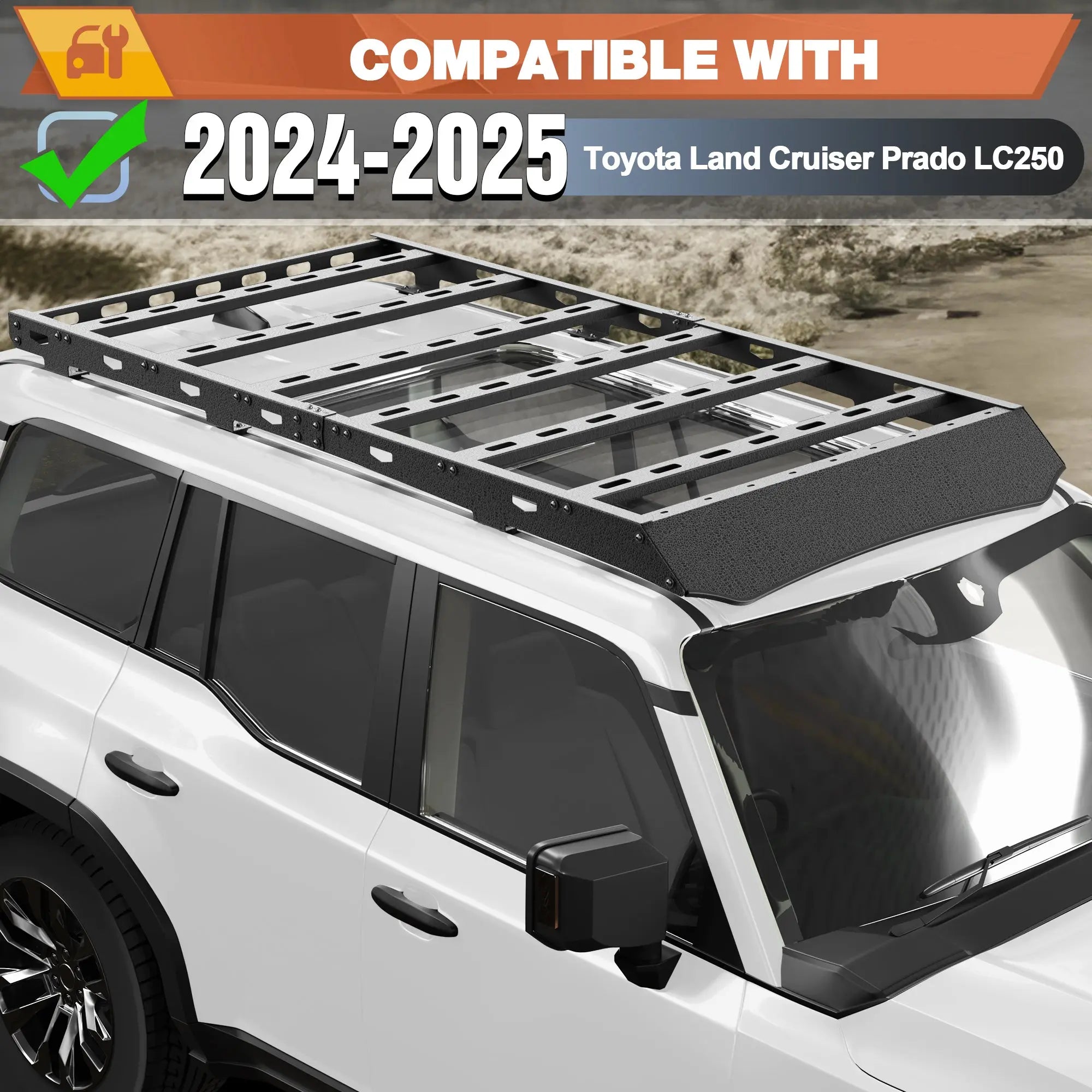 LC250 Roof Rack Compatible for 2024-2025 Toyota Land Cruiser Prado LC250 Heavy Duty Basket Cargo Carriers Luggage Storage Holder Carbon Steel Cross Bars POFENZE