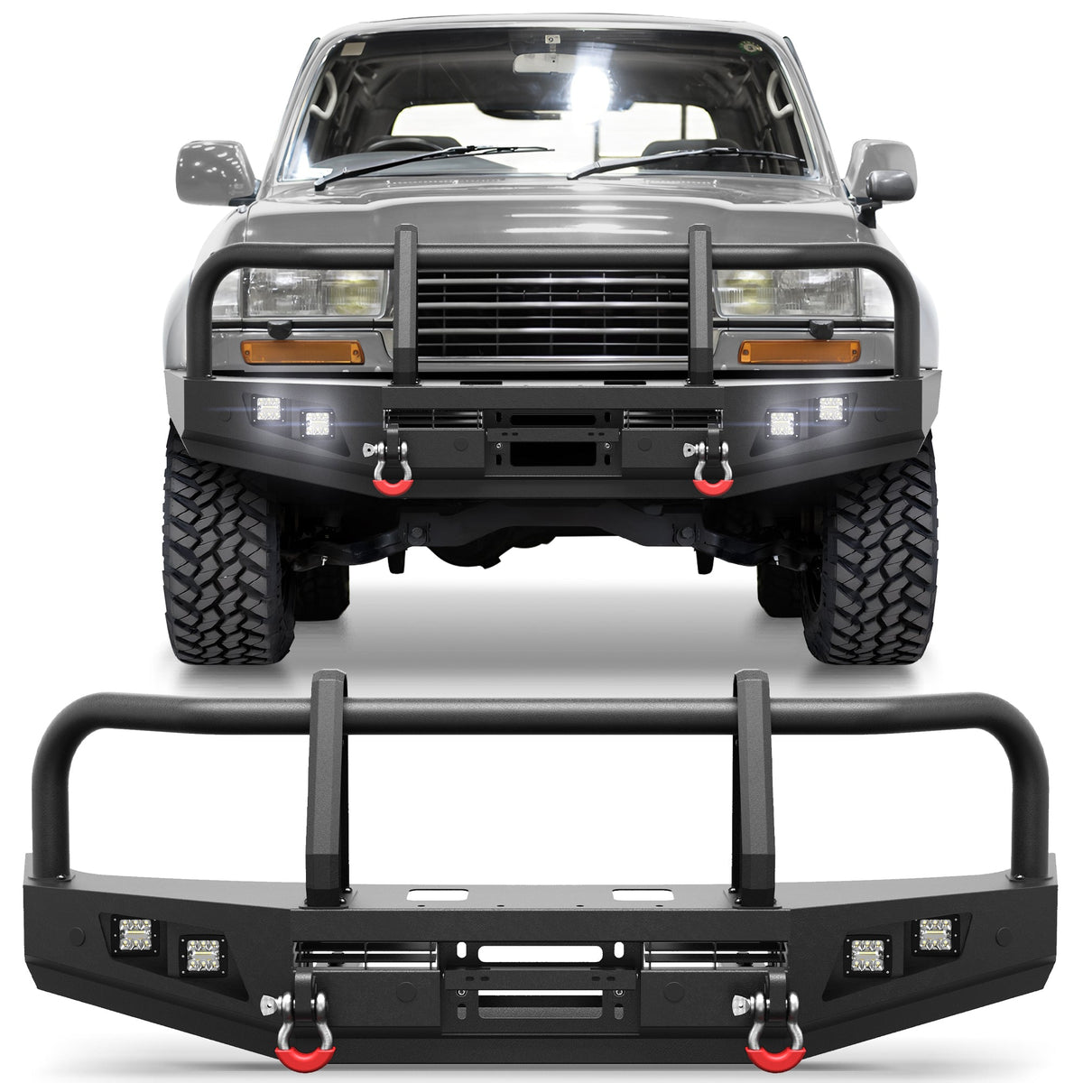 POFENZE Toyota Land Cruiser LC80 front bumper brush guard installed for 1992-1997, heavy-duty steel