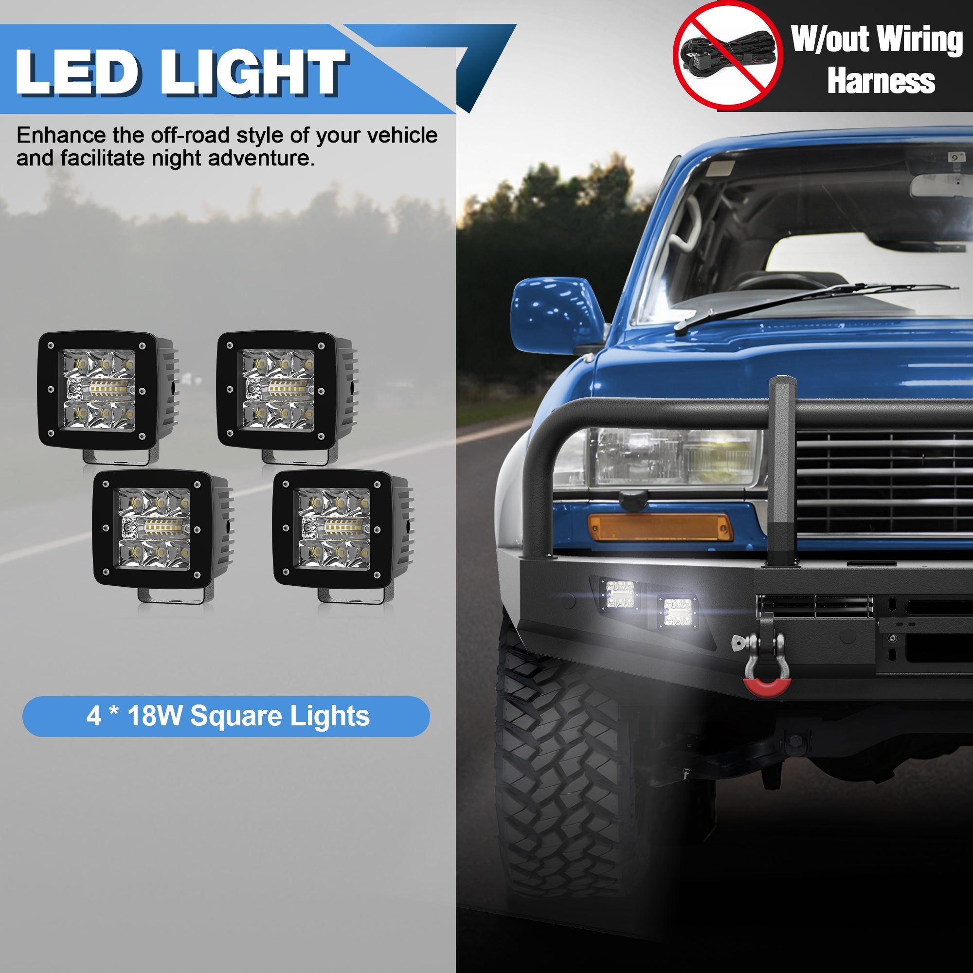 LC80 front bumper with 4x 18W LED spotlights and license plate bracket, off-road ready