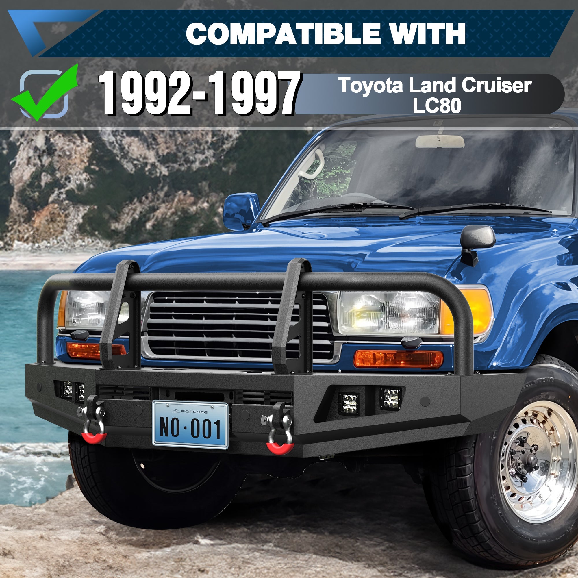 1992-1997 Toyota Land Cruiser LC80 front bumper compatibility, also fits 1996-1997 Lexus LX450