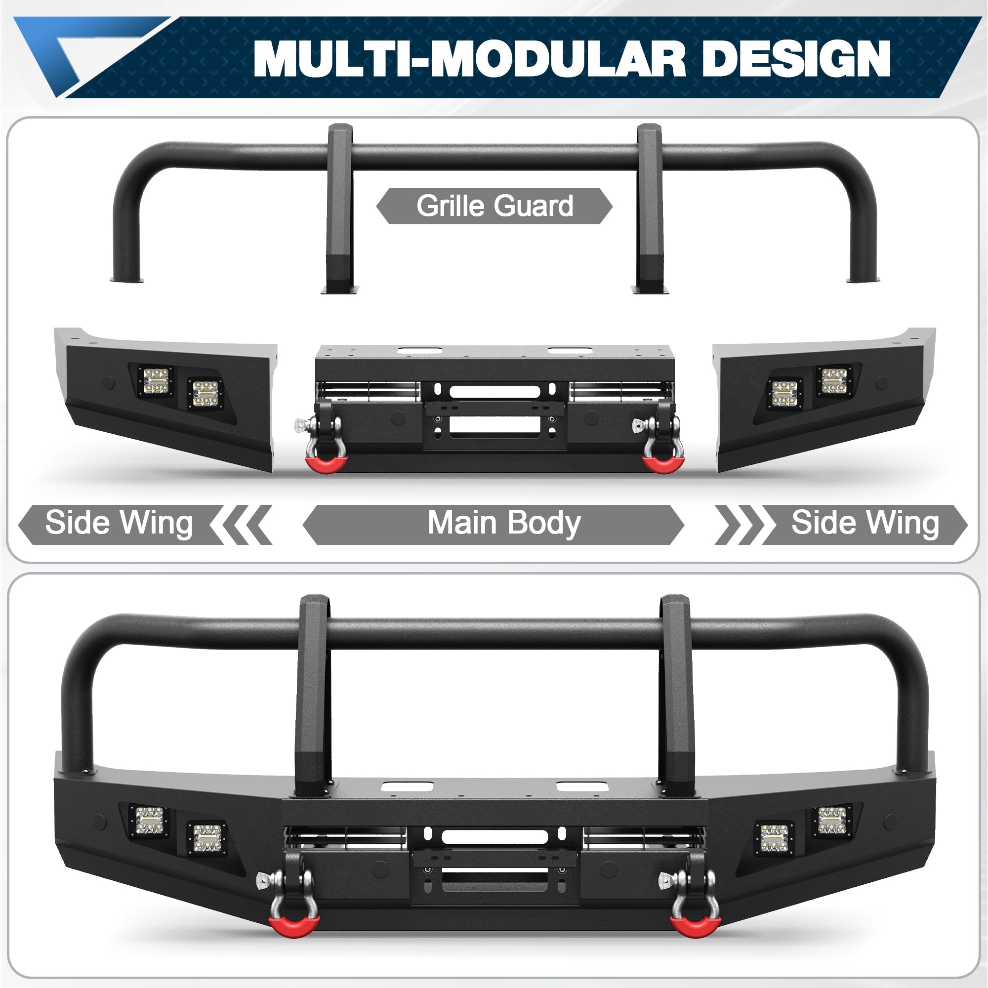 POFENZE LC80 bumper package contents, D-rings LED lights and mounting hardware included