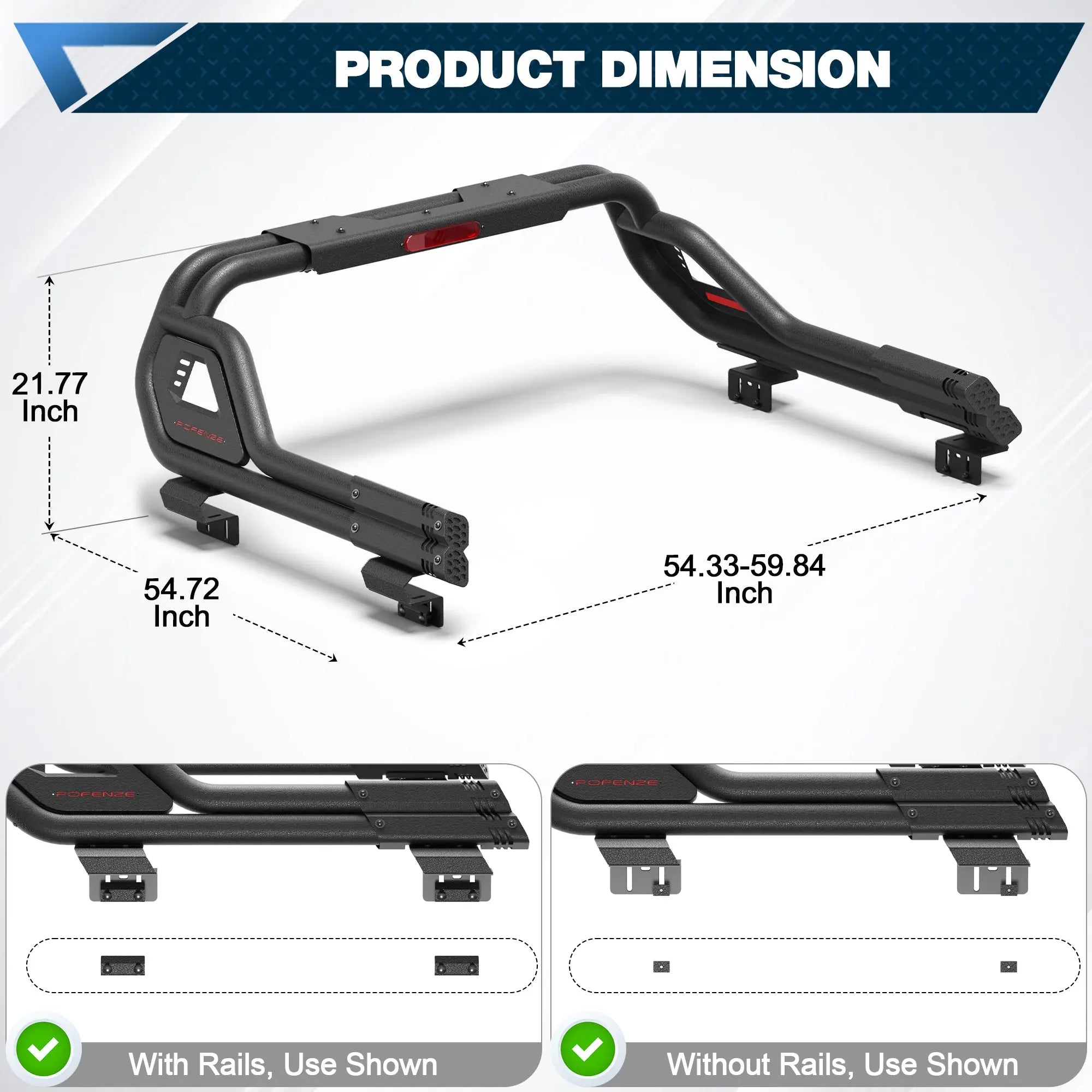 Mid-Size Truck Chase Rack Roll Bar for Pickup Trucks Adjustable Fit Cargo Rack - POFENZE
