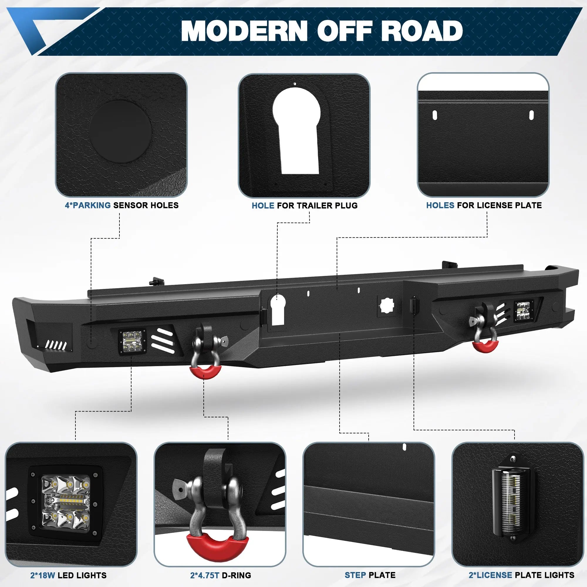 Off Road Rear Bumper Fit for 2015-2019 Chevy Silverado 2500 3500 HD - POFENZE
