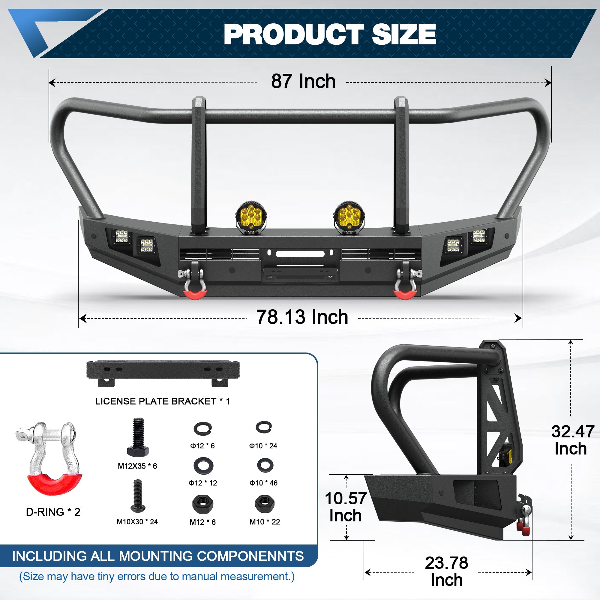 POFENZE F150 Front Bumper with Grille Guard for 2015 2016 2017 Ford F150, Full-Width Steel Off-Road Bumper POFENZE 