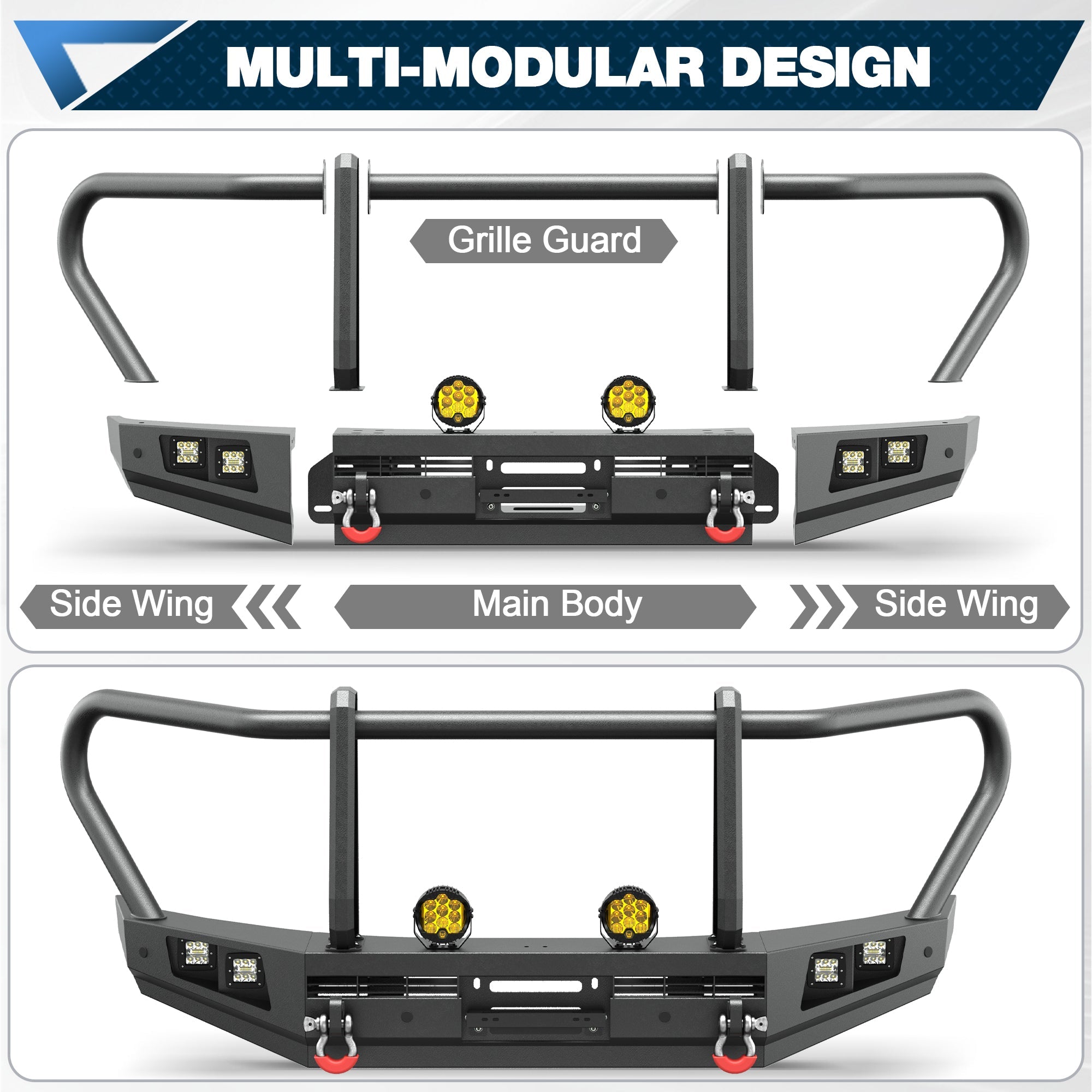 POFENZE F150 Front Bumper with Grille Guard for 2015 2016 2017 Ford F150, Full-Width Steel Off-Road Bumper POFENZE 