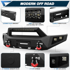 POFENZE Fits 2019-2023 Ford Ranger Front Bumper Off-Road Bumper Equipped with Winch Plate and LED Lights POFENZE