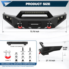 POFENZE Fits 2019-2023 Ford Ranger Front Bumper Off-Road Bumper Equipped with Winch Plate and LED Lights POFENZE