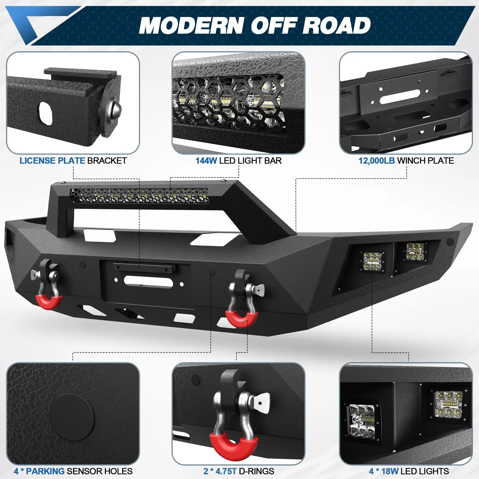 POFENZE For 2016-2025 Nissan Titan XD Front and Rear Bumper Set Off Road Steel Bumper w/Winch Plate and Lights POFENZE